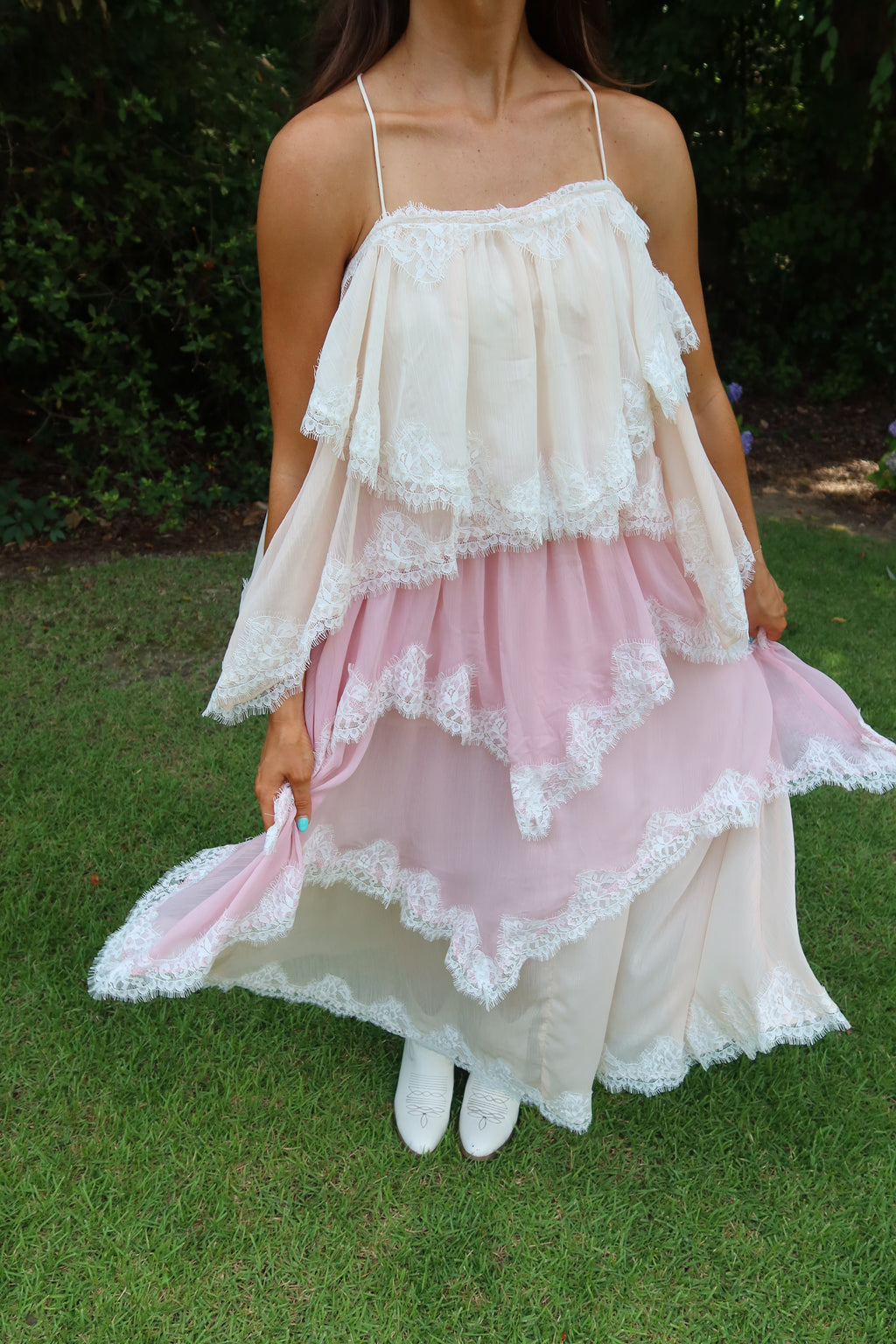 Ophelia Lace Maxi Dress- Pink/Cream