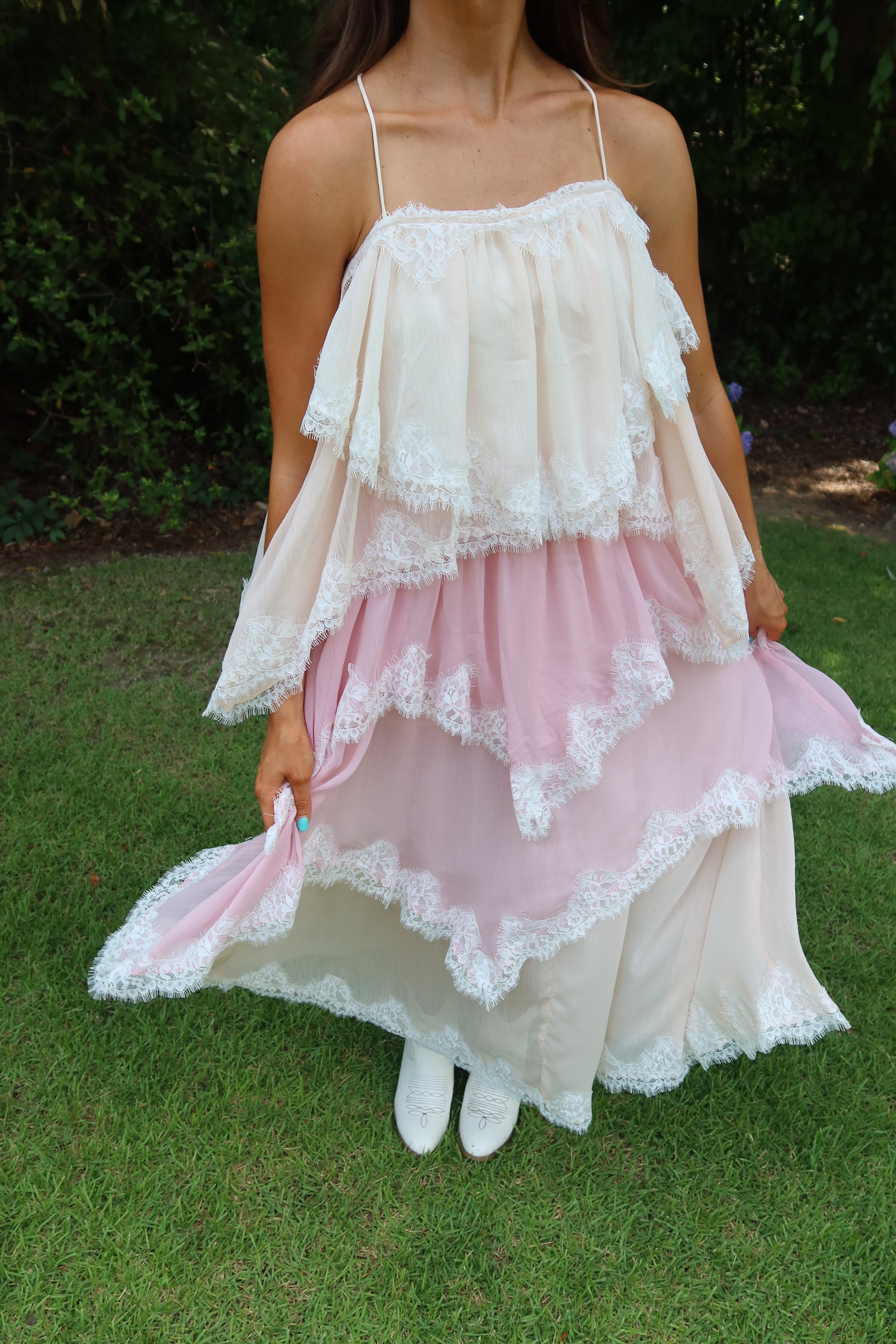 Ophelia Lace Maxi Dress- Pink/Cream