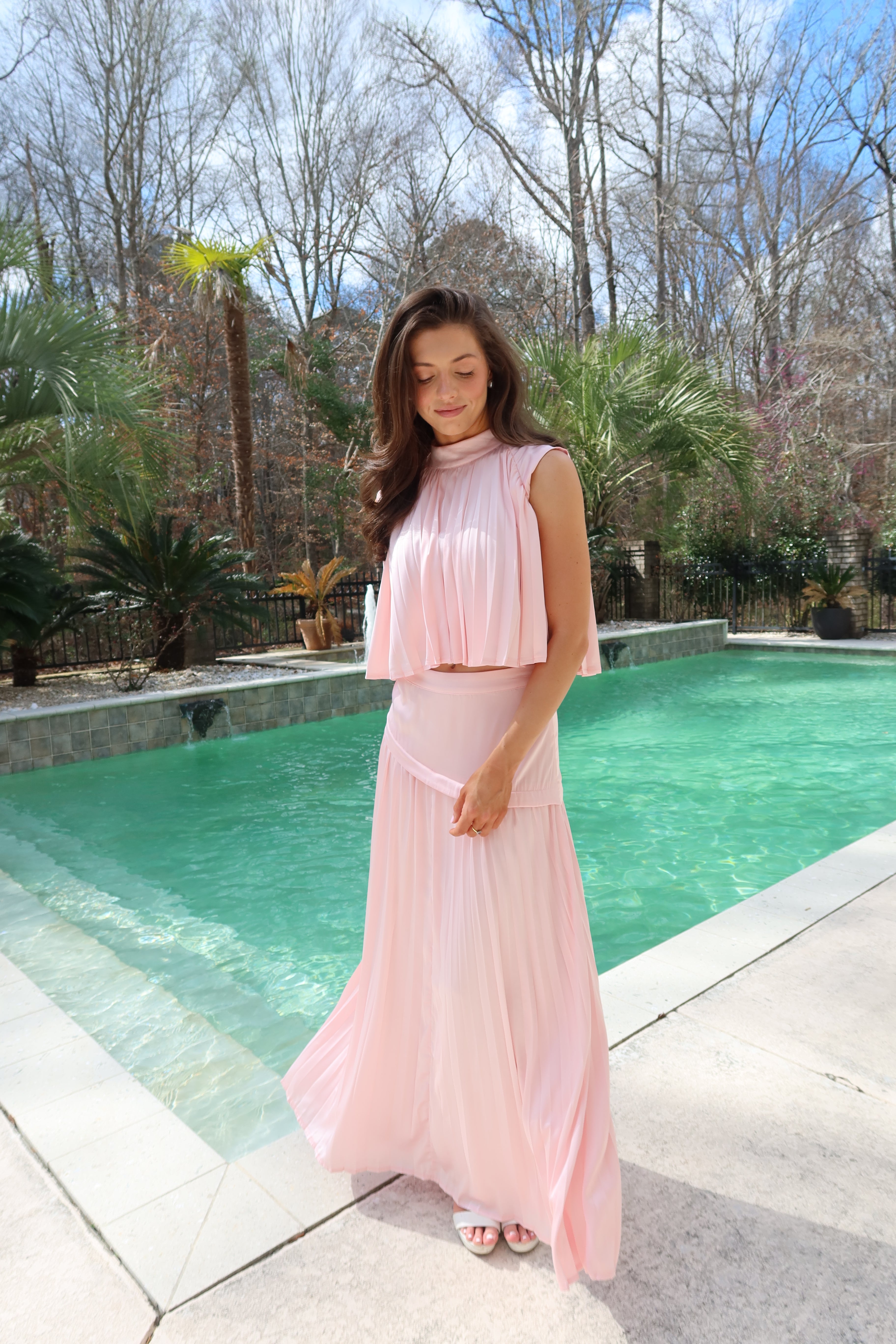 Summer House Set Maxi Skirt- Pink