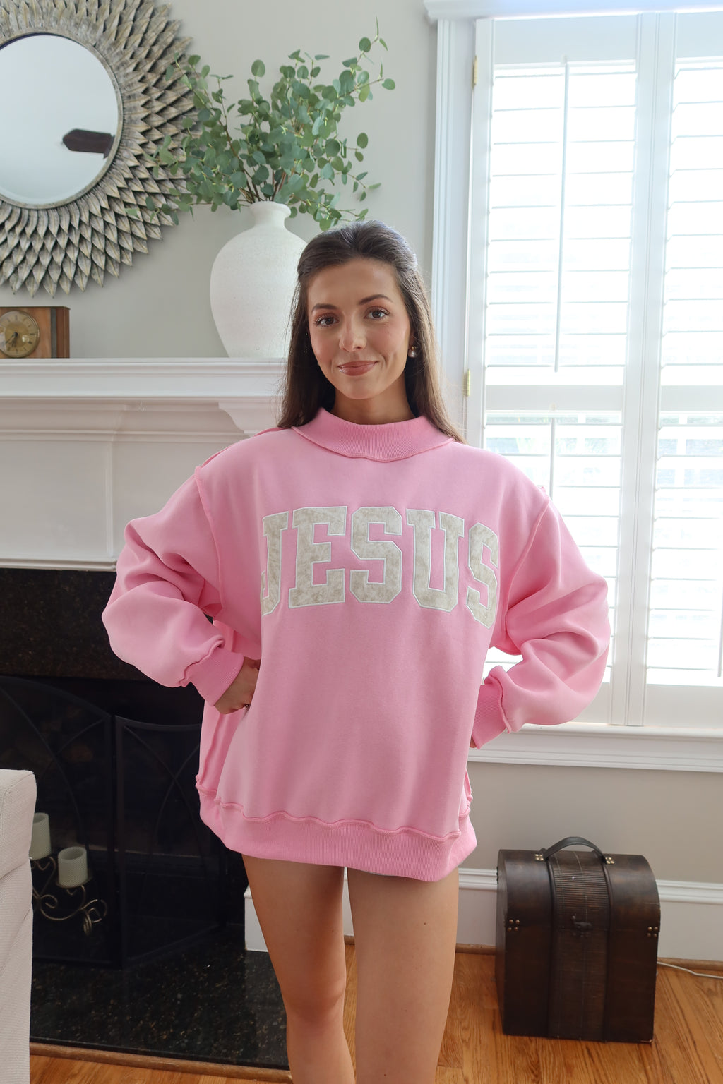 Jesus Embroidered Sweatshirt- Bubblegum Pink/Camo