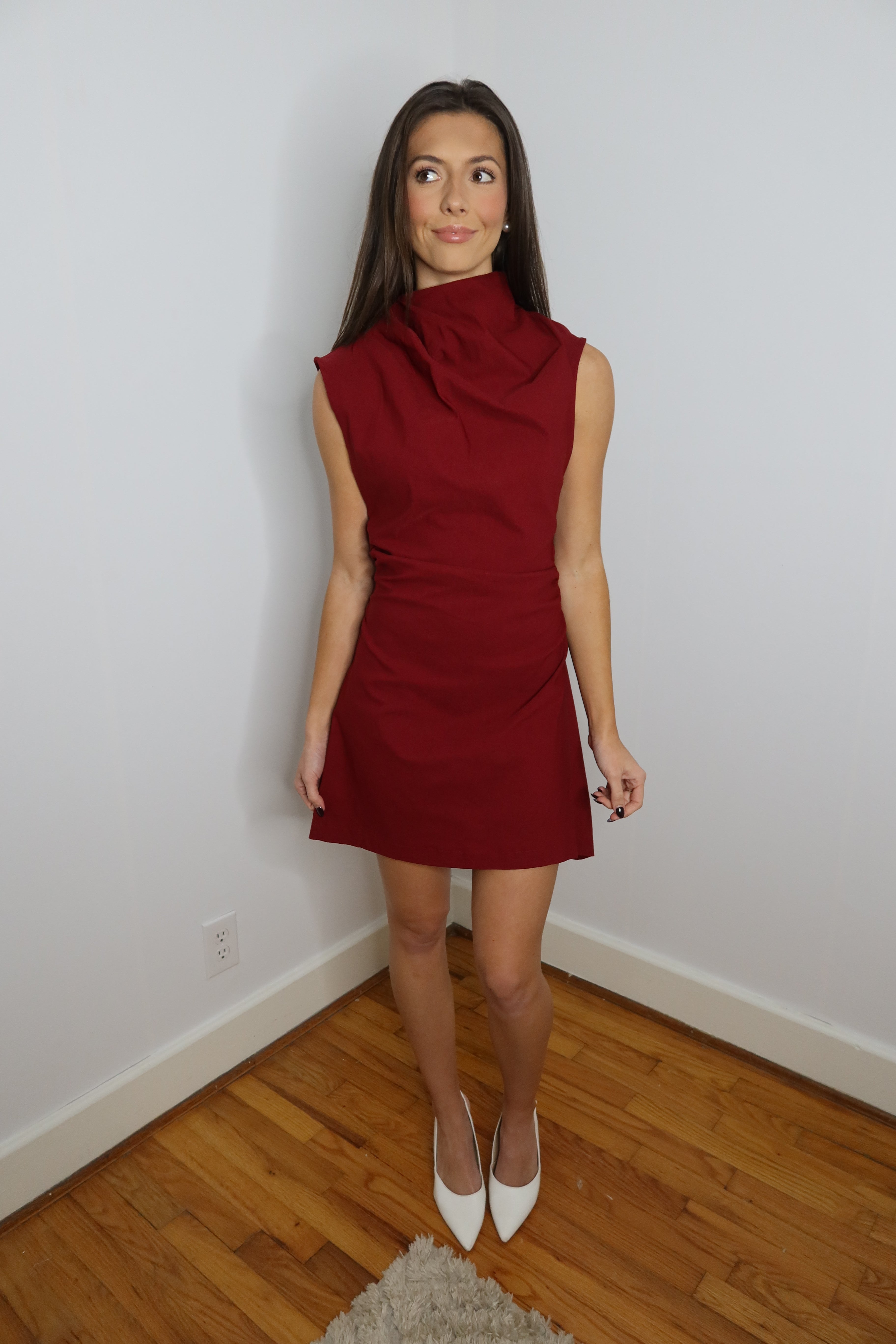 Merry Mockneck Mini Dress- Burgundy