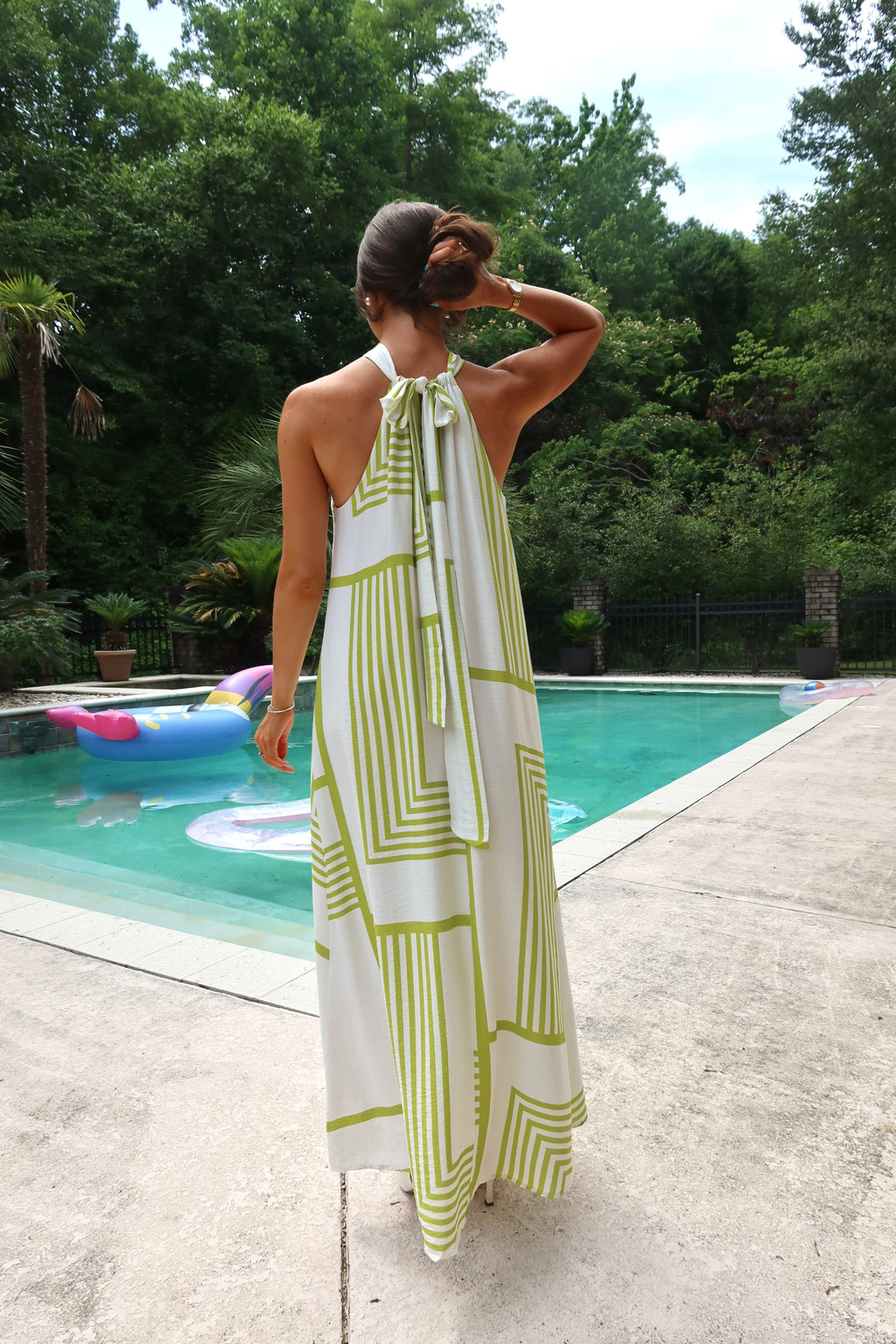 Montego Maxi Dress- White/Green