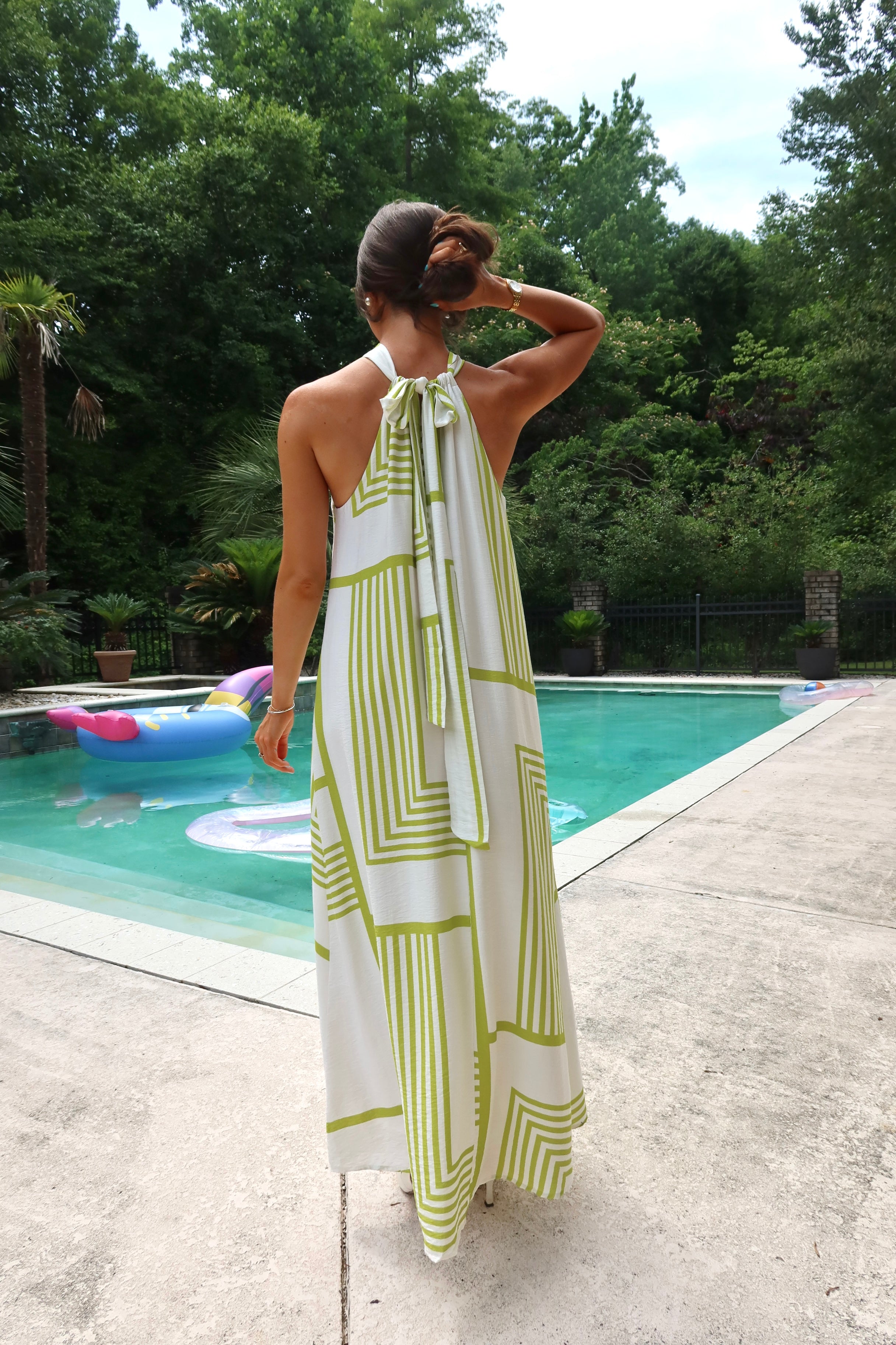 Montego Maxi Dress- White/Green