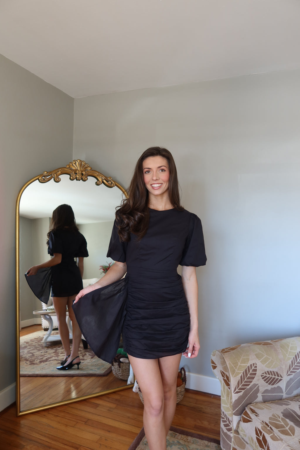 Blair Ruched Mini Dress- Black