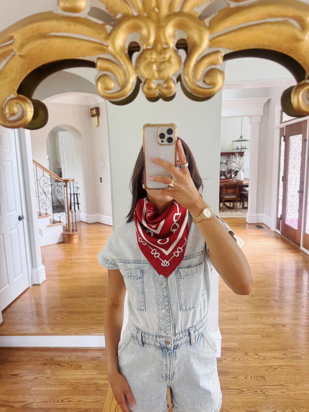 Maroon & White Horse Bit Silk Scarf- 26x26
