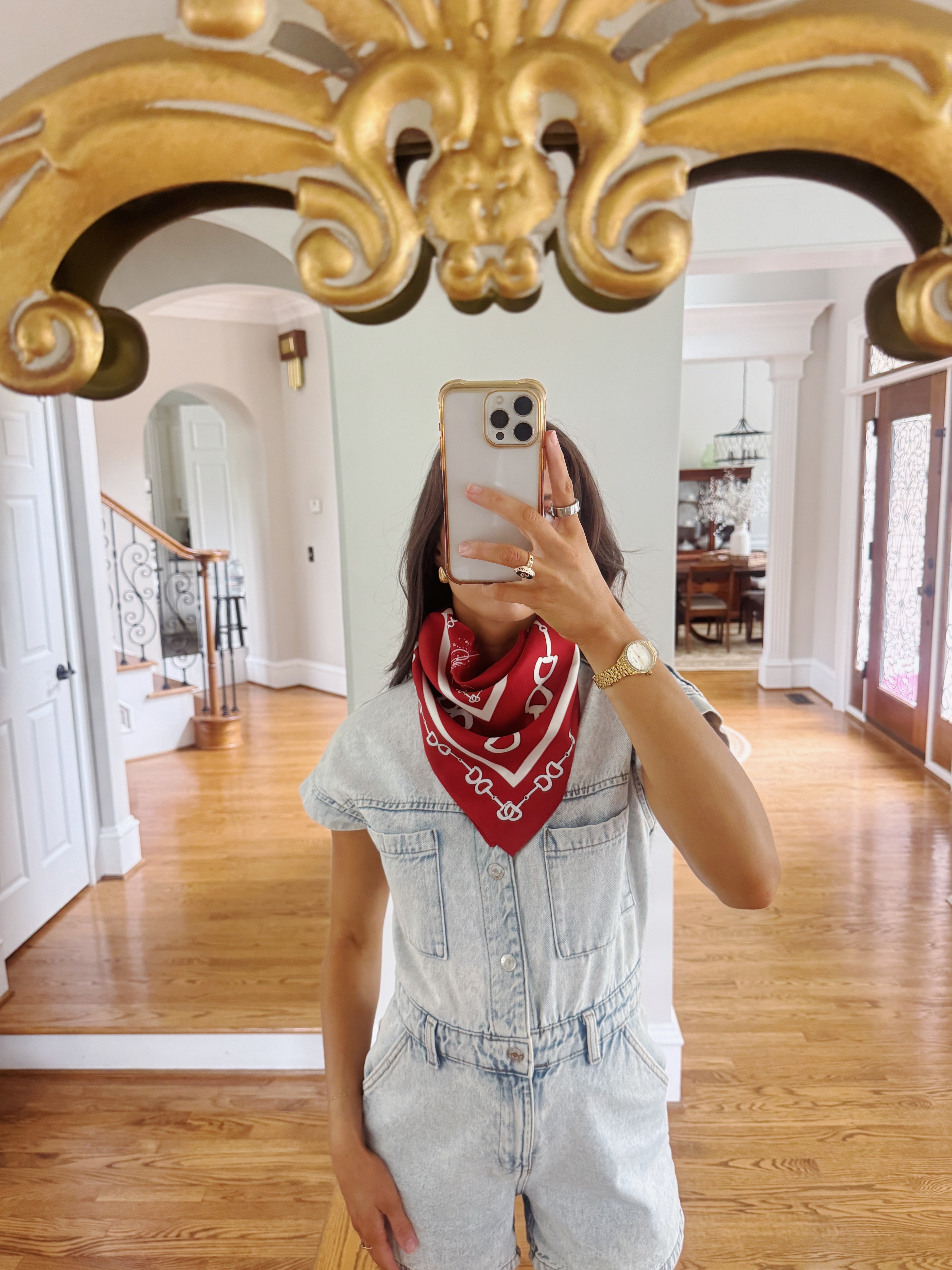 Maroon & White Horse Bit Silk Scarf- 26x26