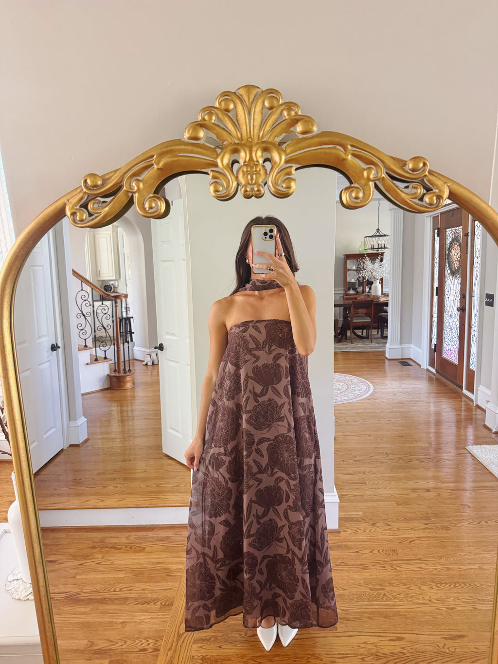 Hydrangea Hill Scarf Maxi Dress- Chocolate