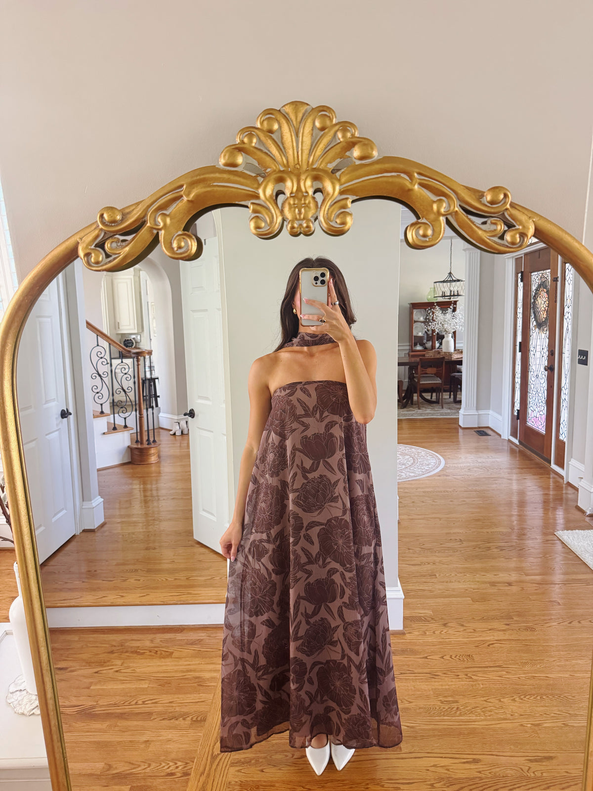 Hydrangea Hill Scarf Maxi Dress- Chocolate
