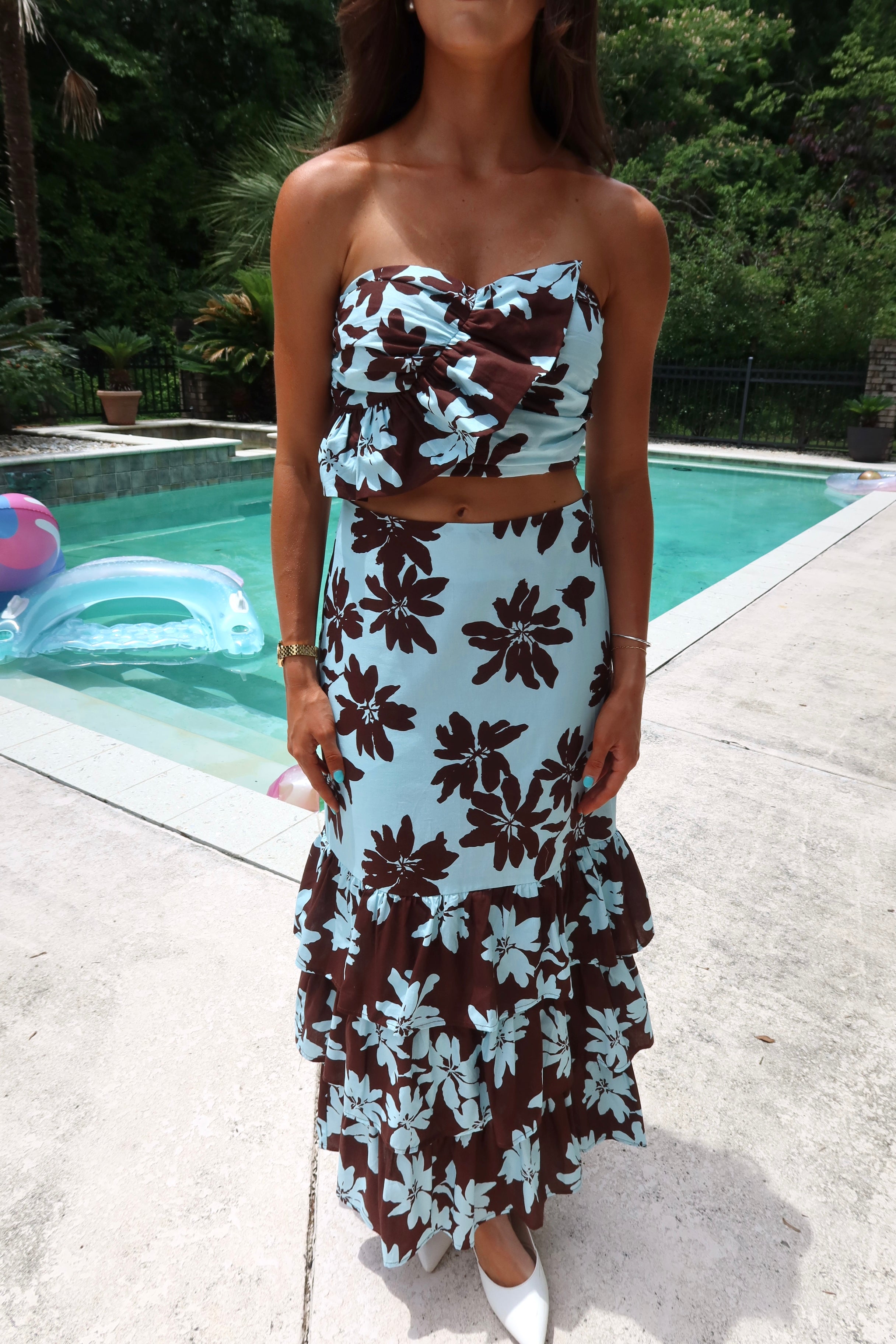 Aruba Maxi Skirt- Blue/Brown