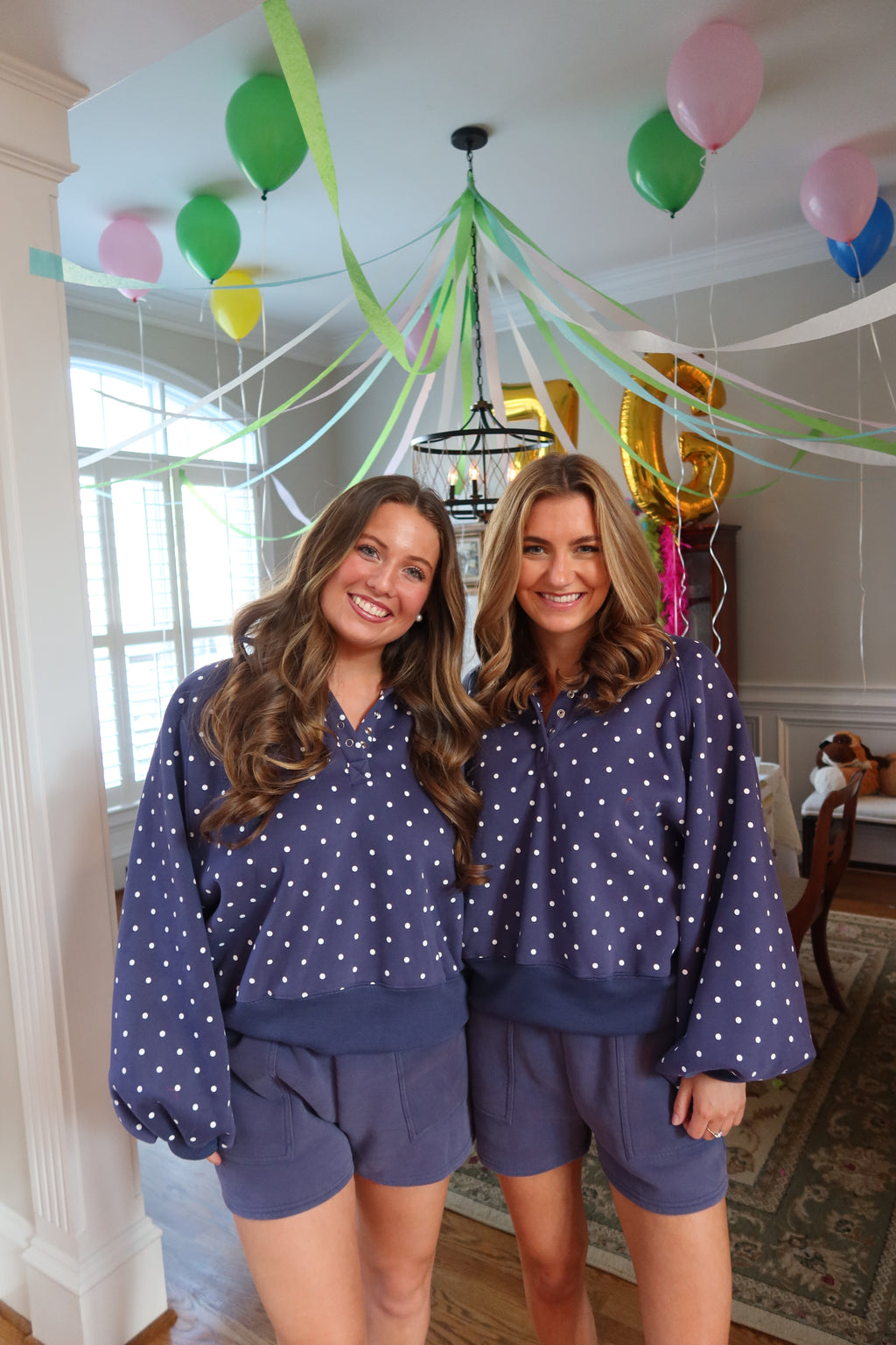 Carson Polka Dot Pullover- Navy
