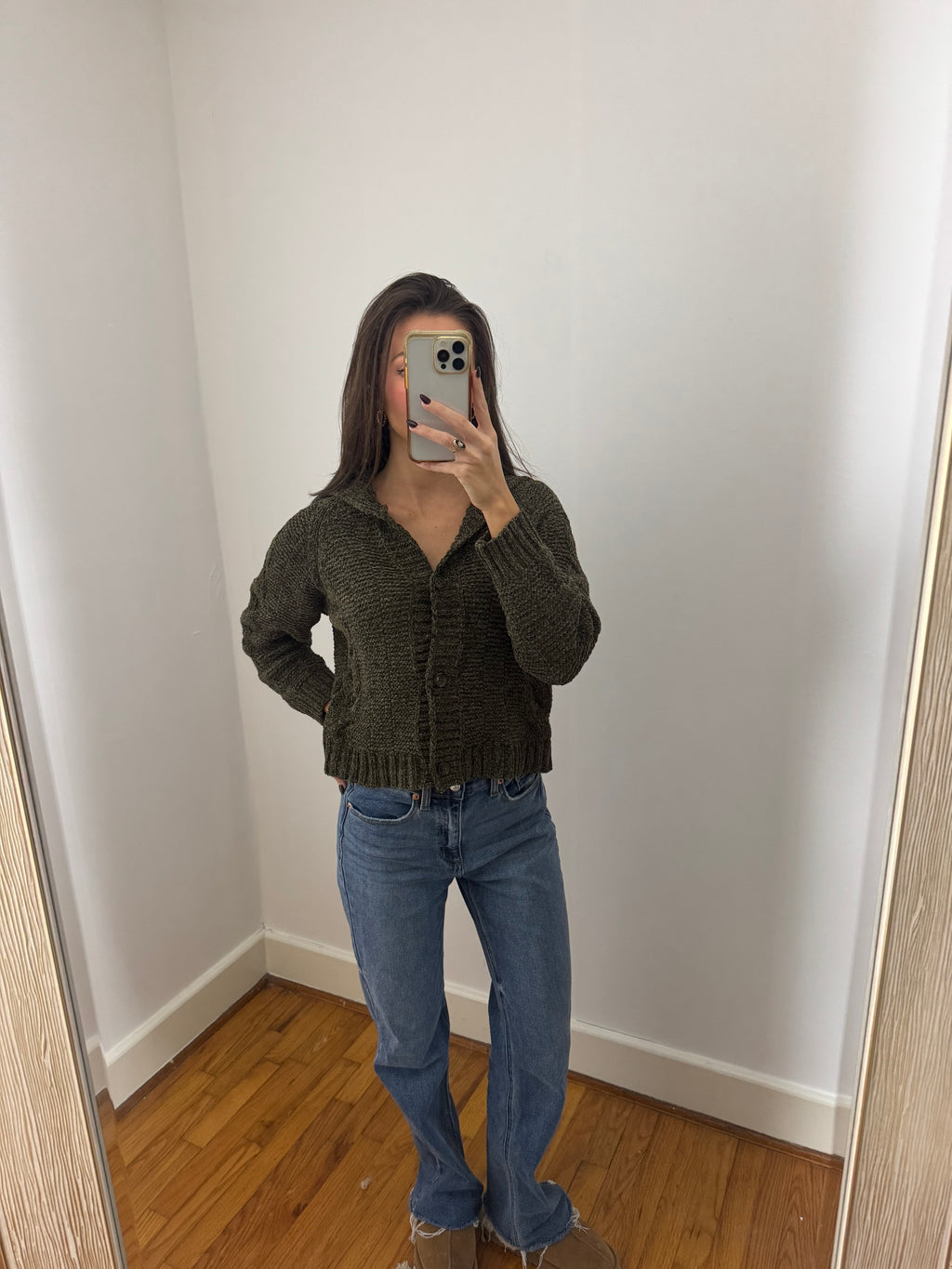Janie Collar Cardigan- Olive