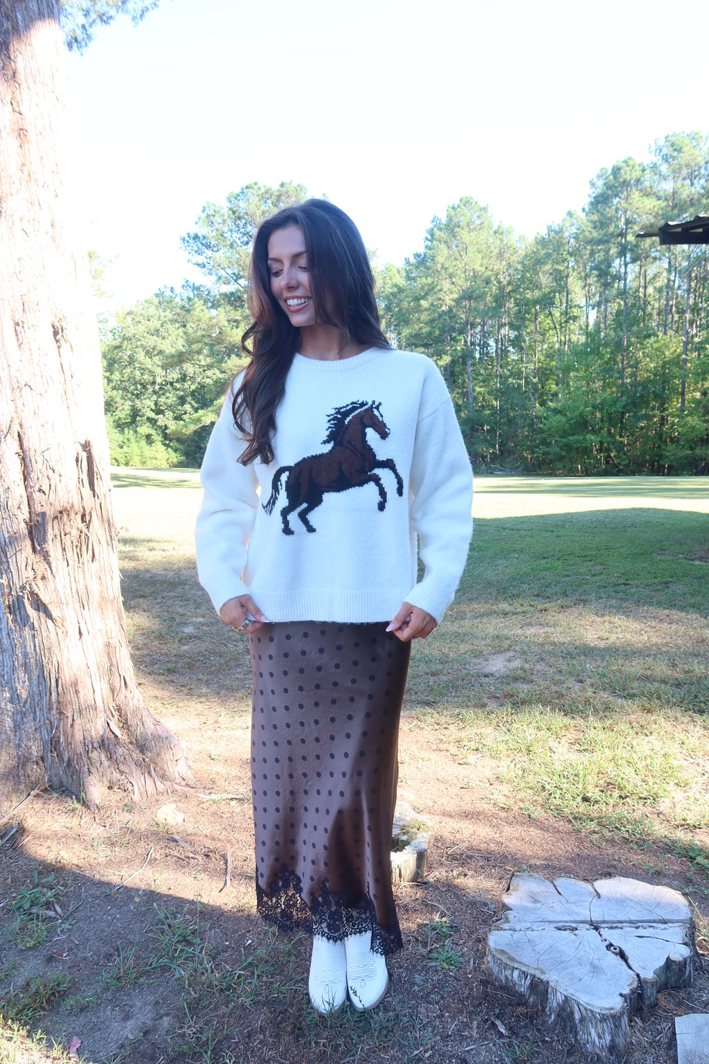Bozeman Horse Sweater- Off White