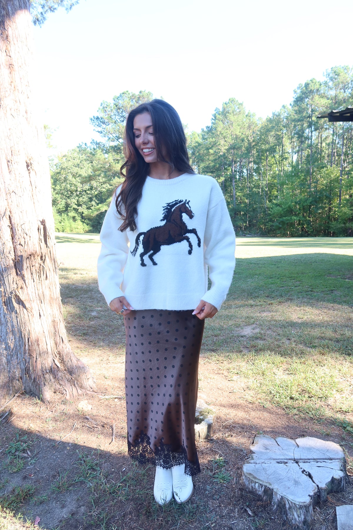 Bozeman Horse Sweater- Off White