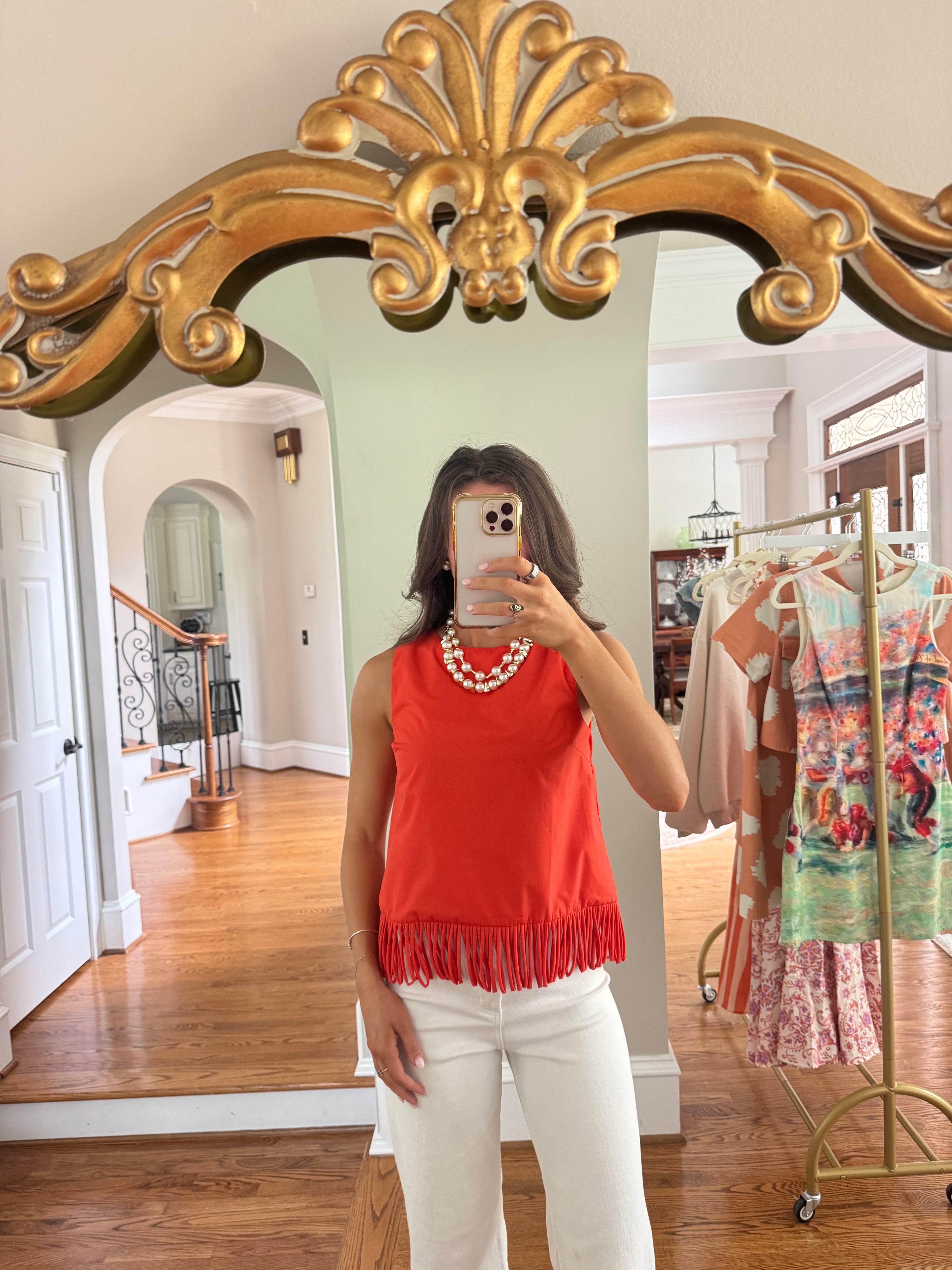 First Down Fringe Top- Orange
