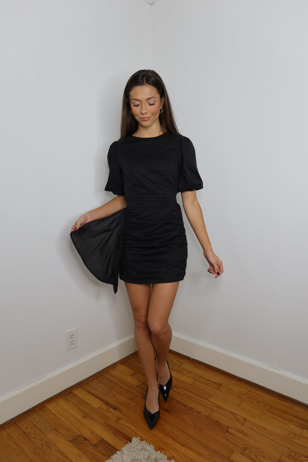 Blair Ruched Mini Dress- Black