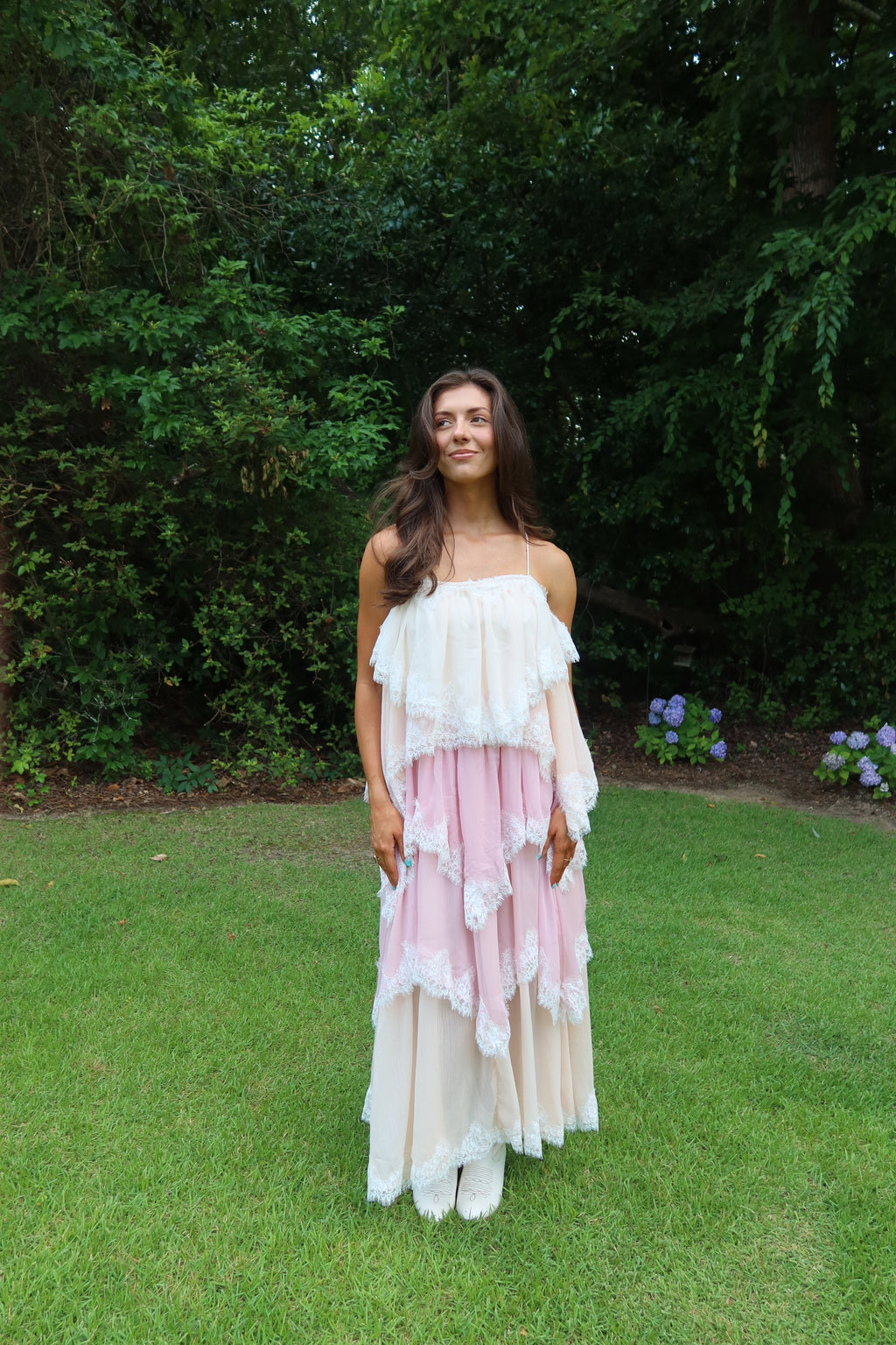 Ophelia Lace Maxi Dress- Pink/Cream – Frankie Greer