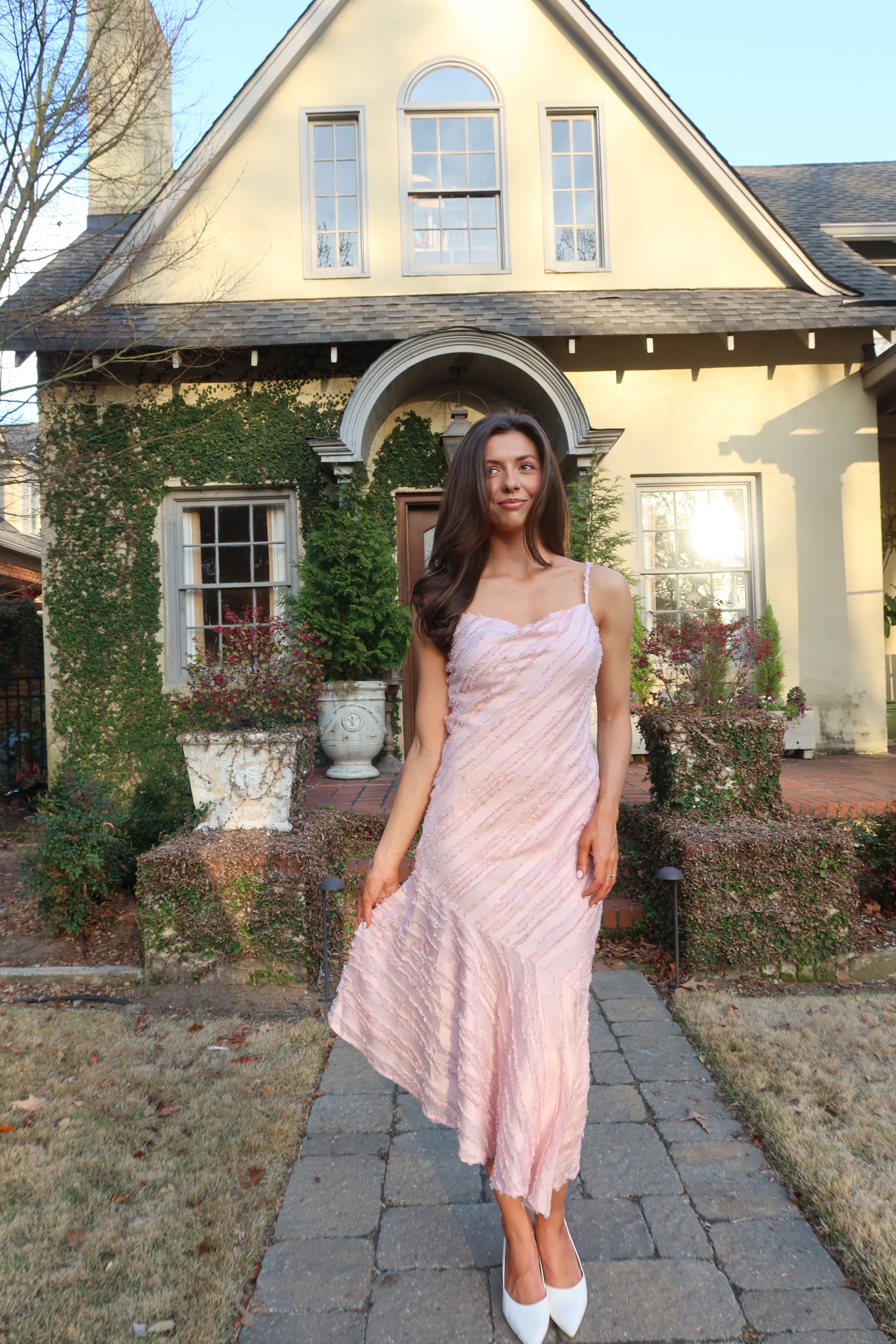 Garden Party Waltz Midi Dress- Rose Pink