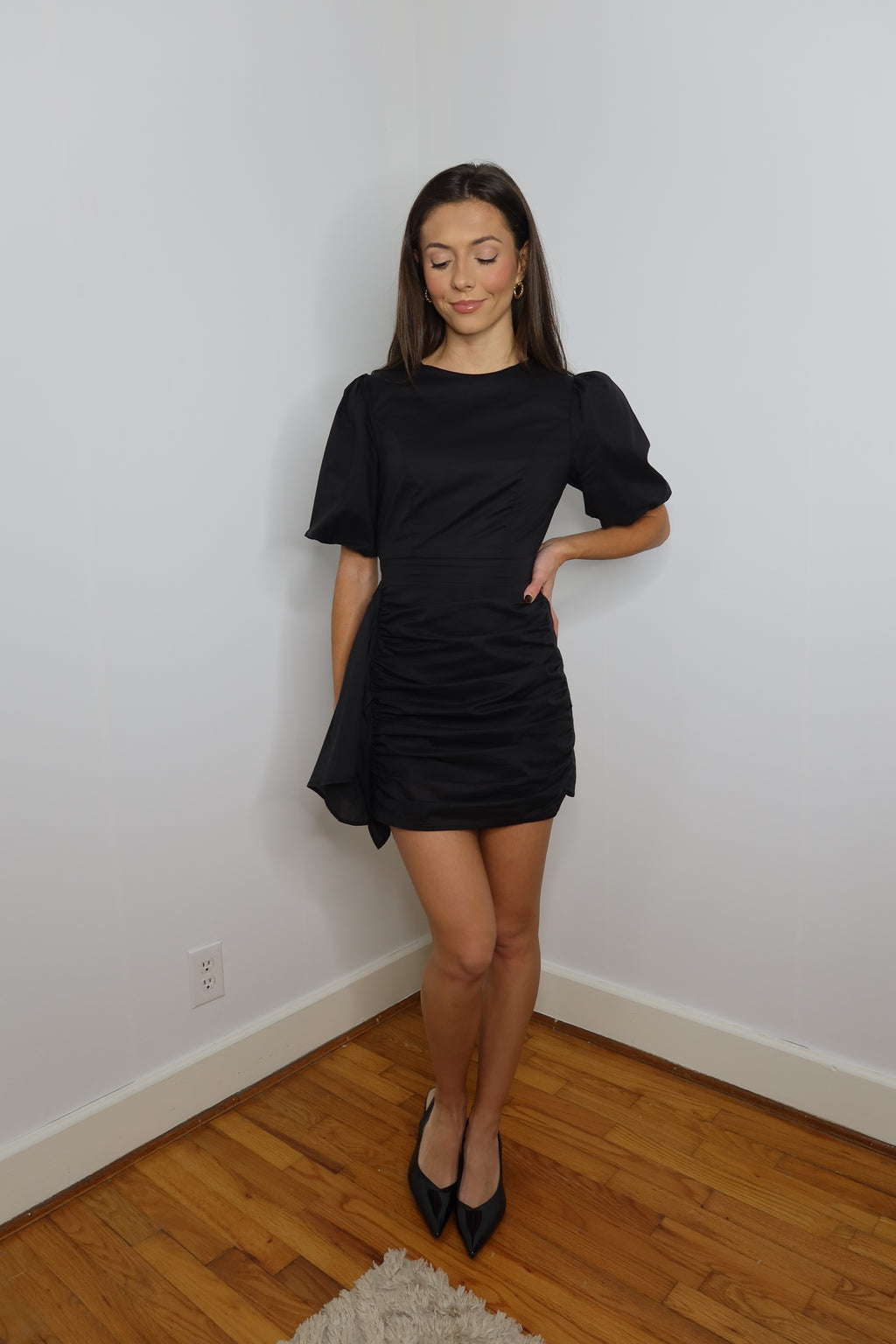 Blair Ruched Mini Dress- Black