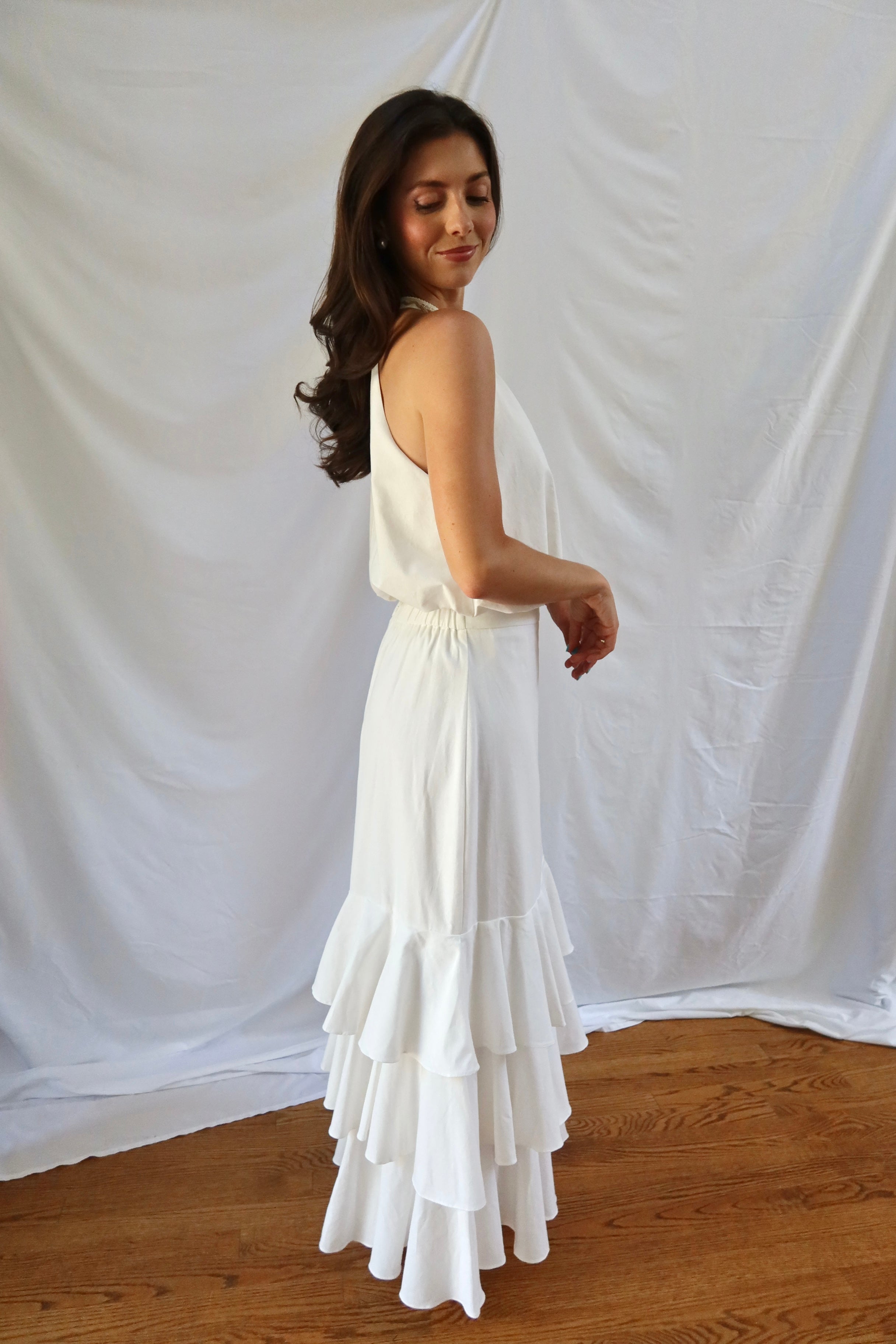 Seashell Ruffled Maxi Skirt- White