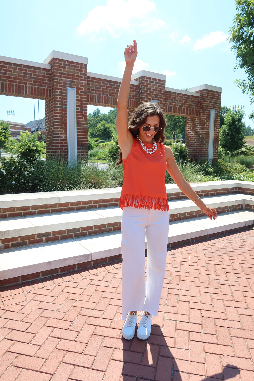 First Down Fringe Top- Orange
