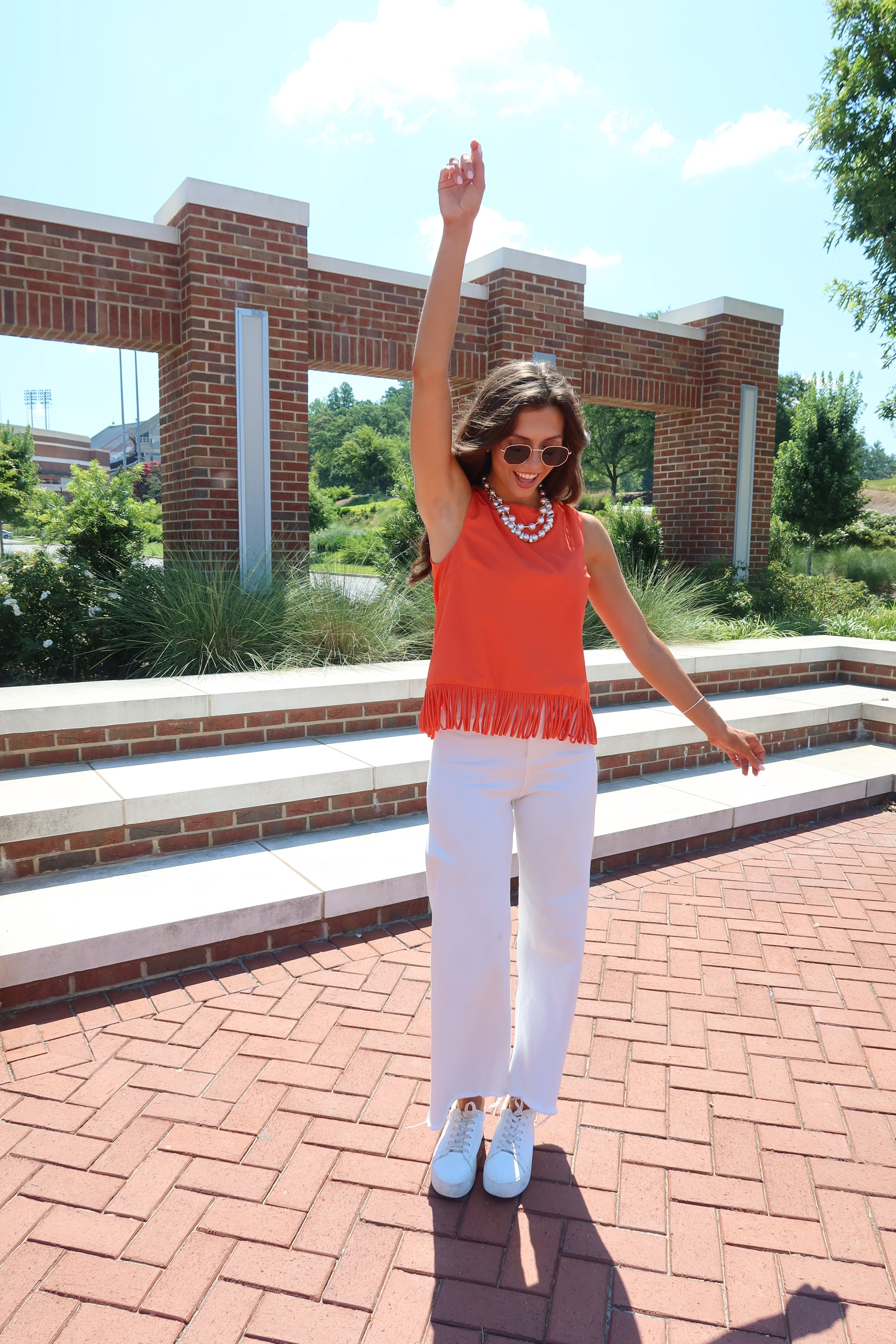 First Down Fringe Top- Orange