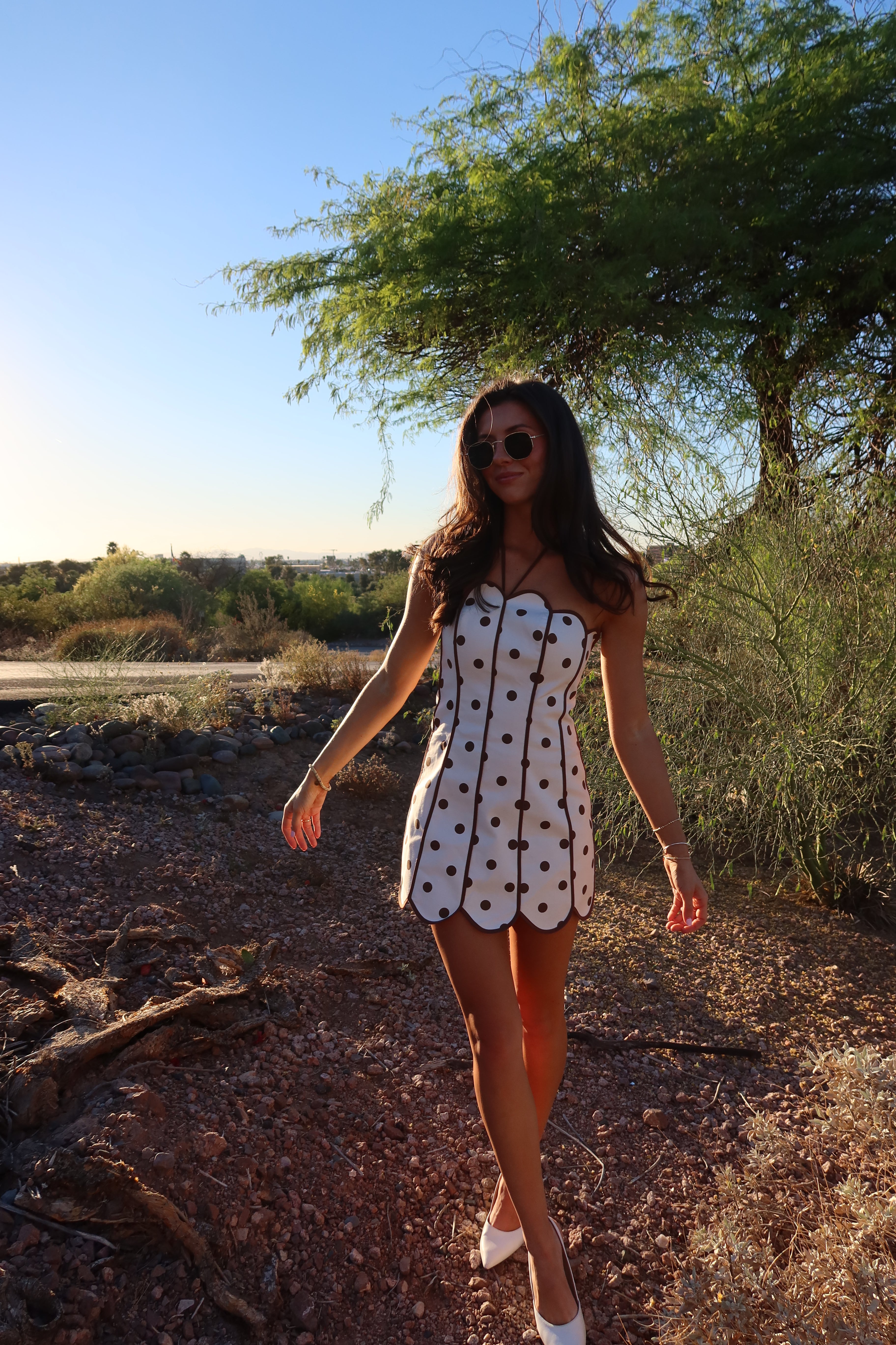 Scottsdale Dot Mini Dress- Cream/Brown