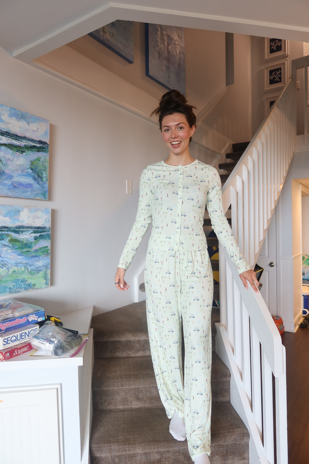Mornings on the Green Pajama Bottom- Apple Green
