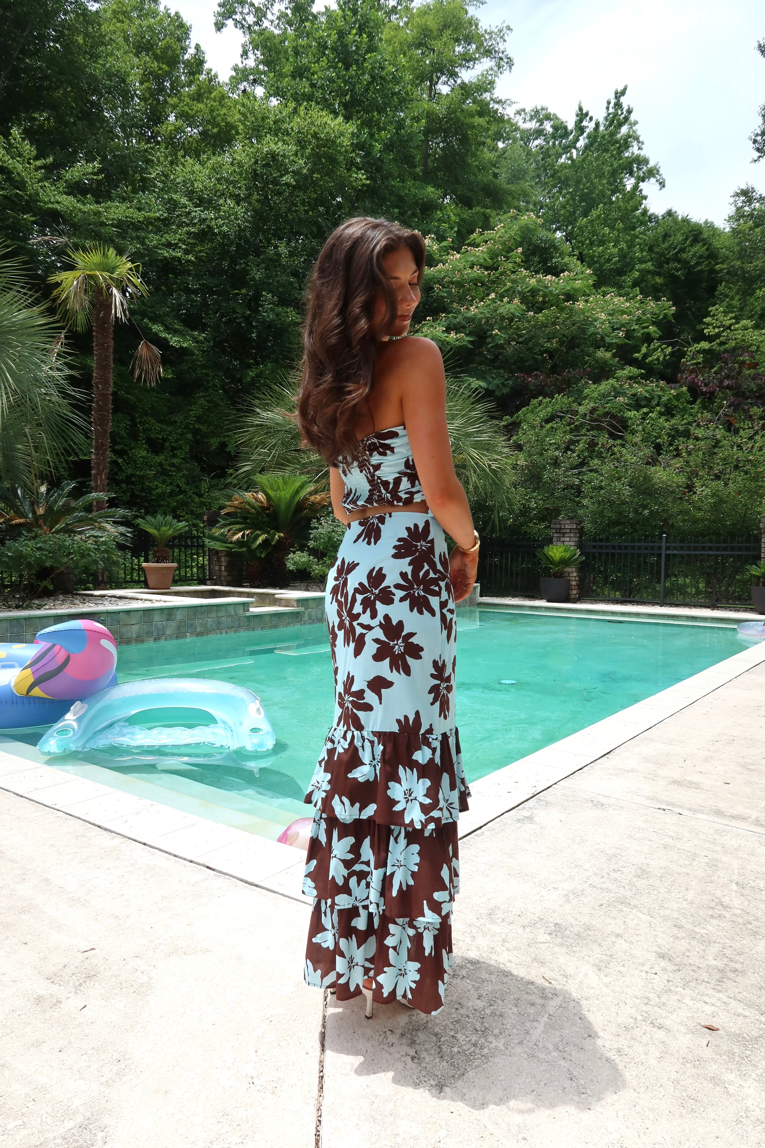 Aruba Maxi Skirt- Blue/Brown