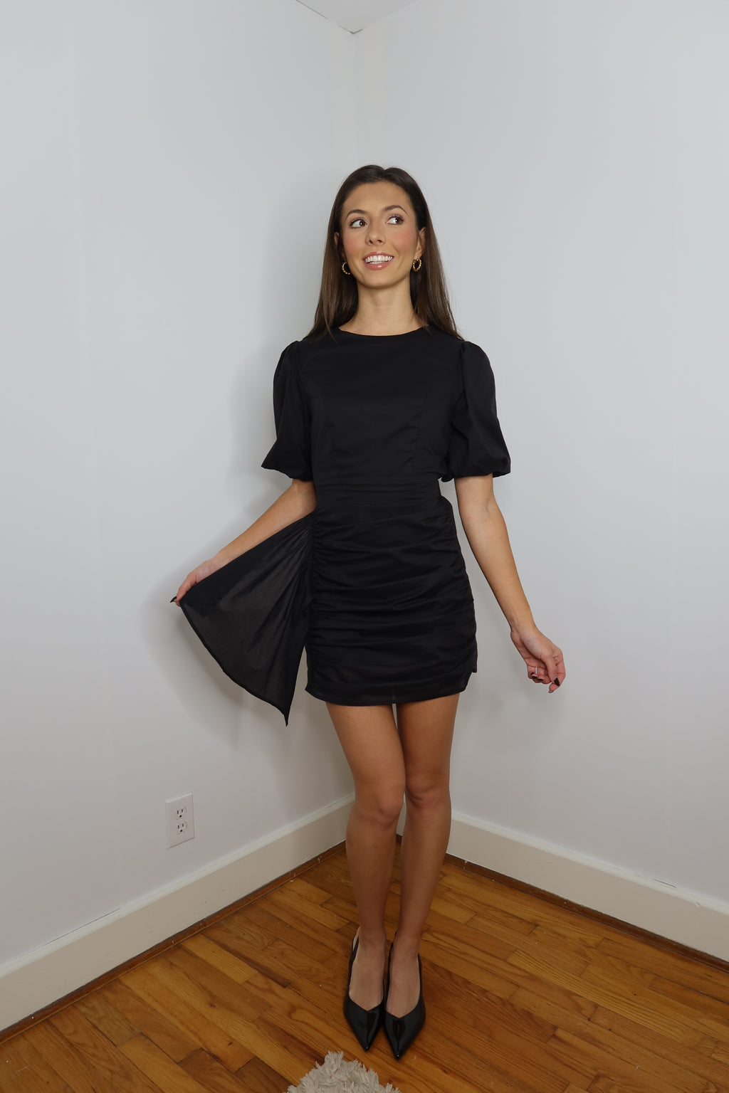 Blair Ruched Mini Dress- Black