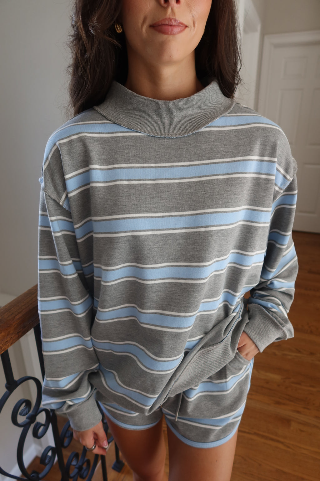 Cloud Blue Stripe Set- Grey/Blue
