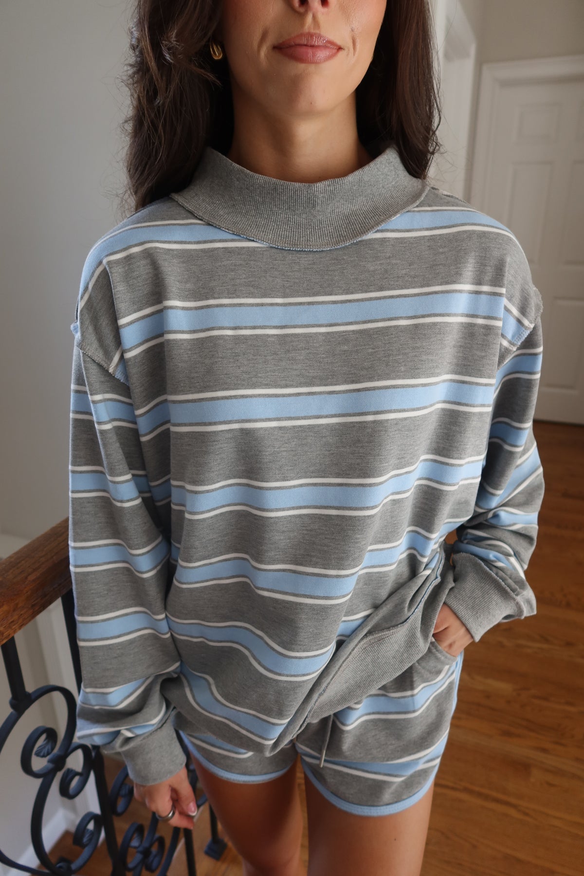 Cloud Blue Stripe Set- Grey/Blue