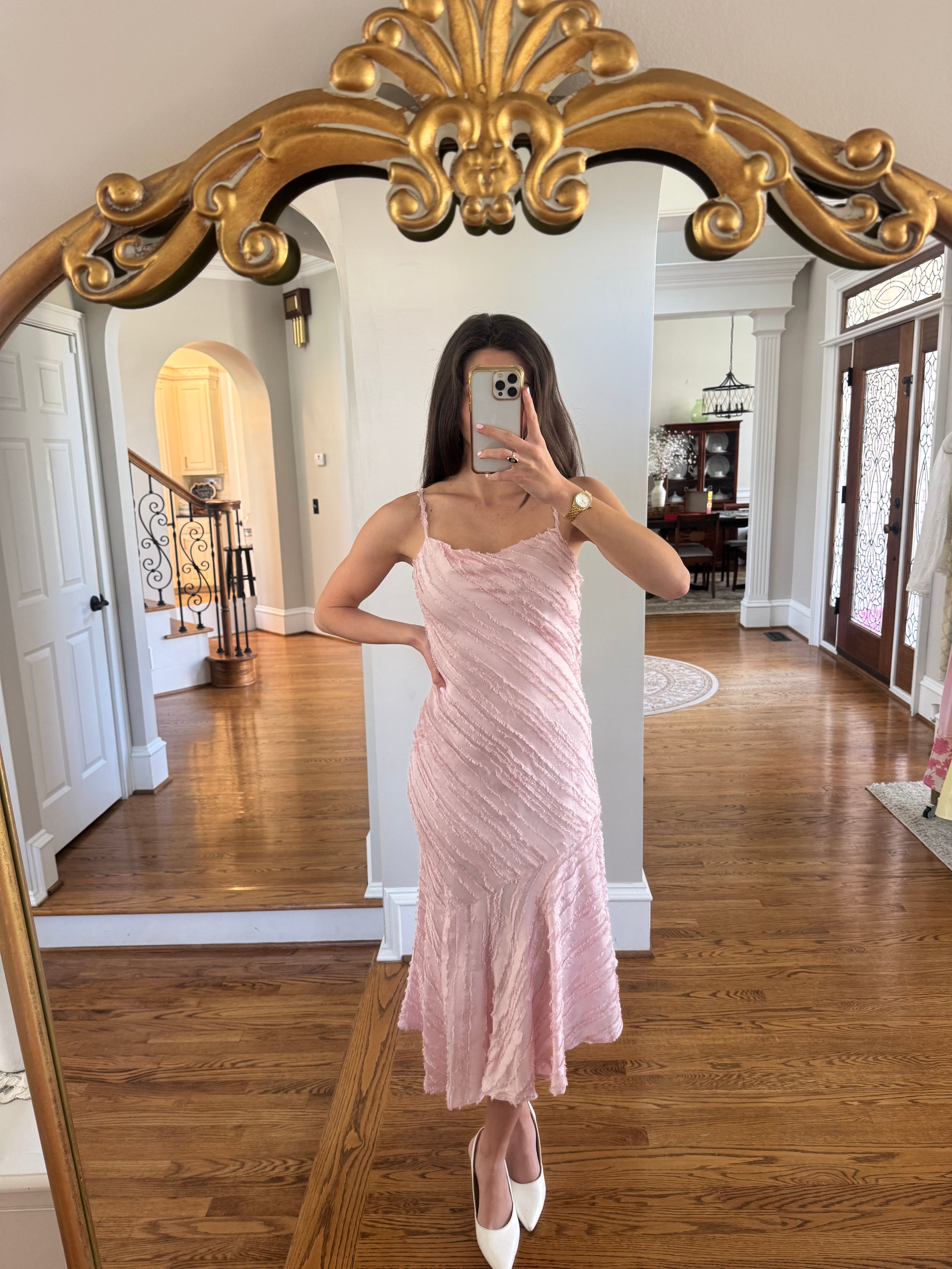 Garden Party Waltz Midi Dress- Rose Pink