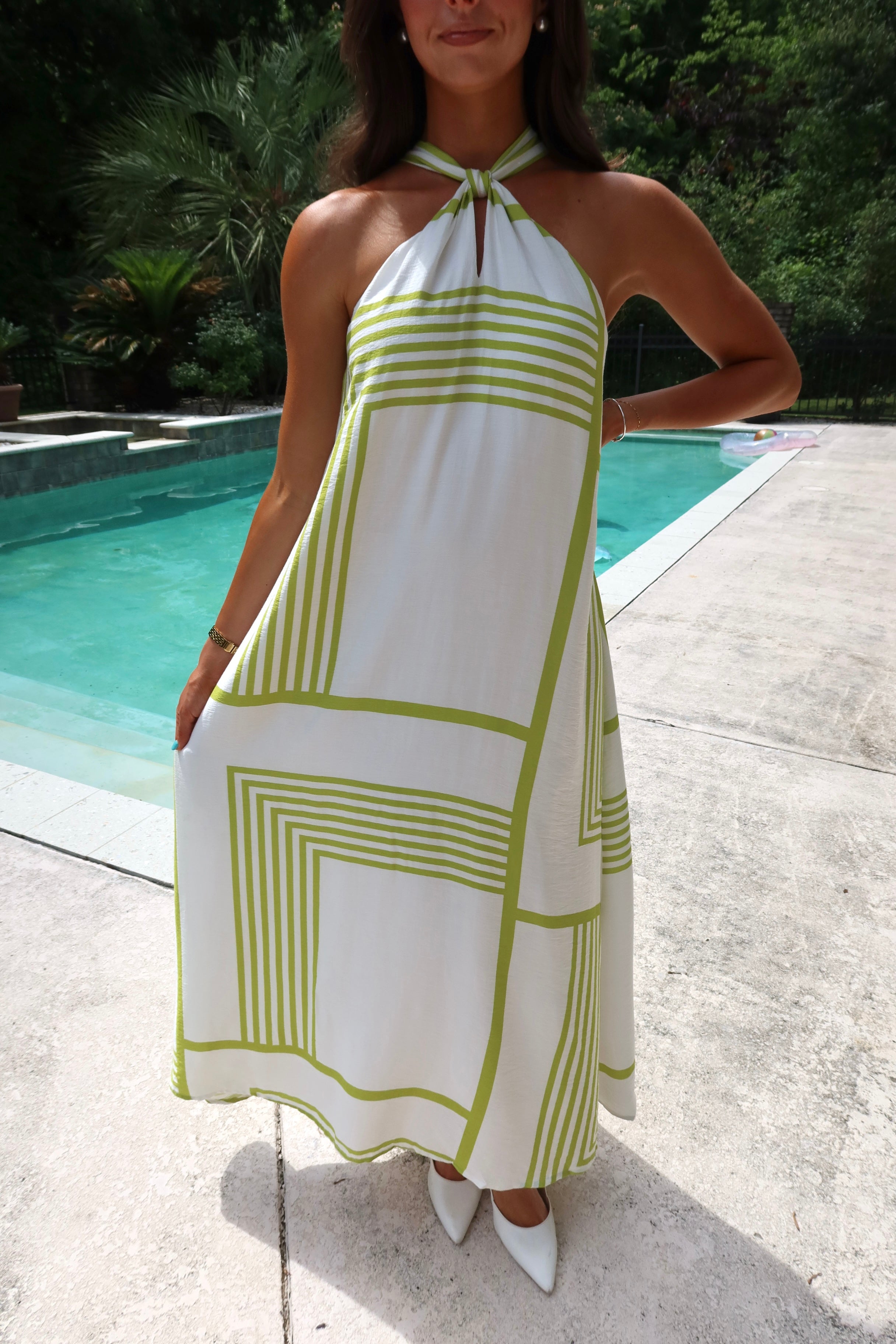 Montego Maxi Dress- White/Green