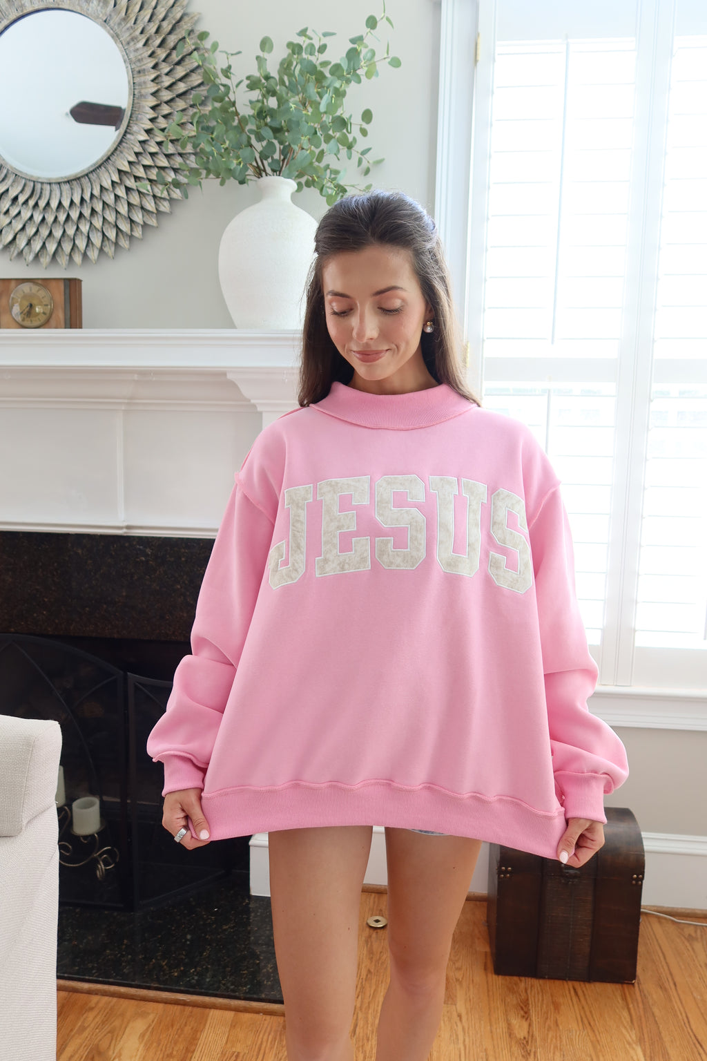 Jesus Embroidered Sweatshirt- Bubblegum Pink/Camo