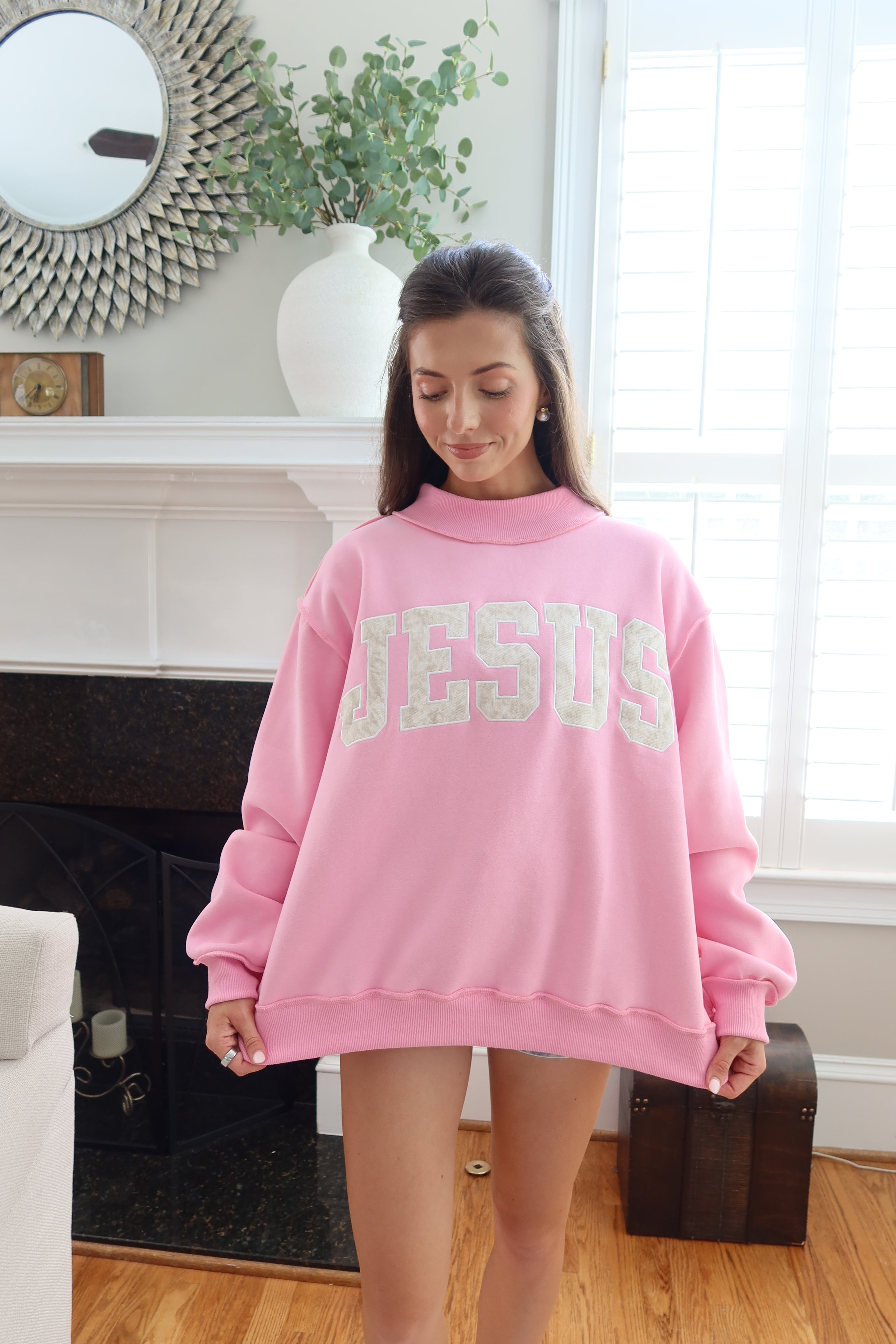 Jesus Embroidered Sweatshirt- Bubblegum Pink/Camo