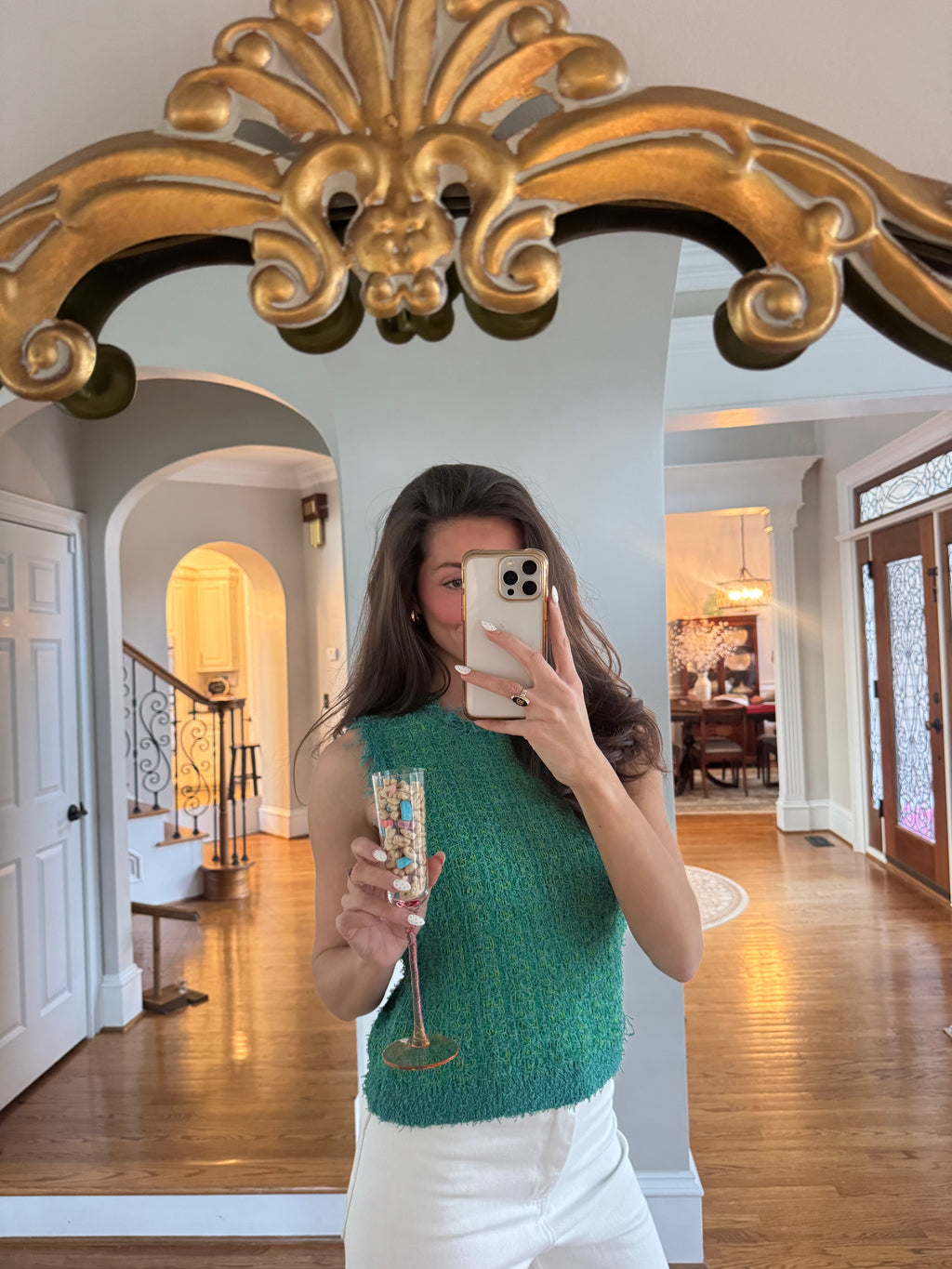 Lucky Girl Tweed Knit Vest- Green
