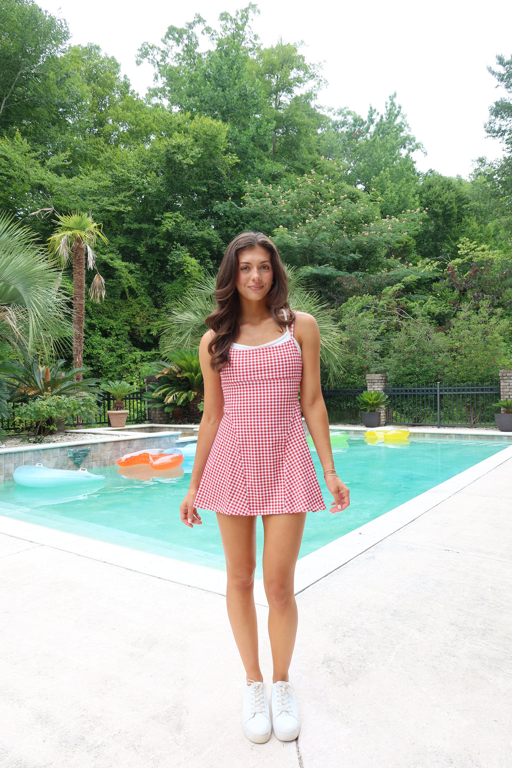 Gingham Athletic Mini Dress- Red/White