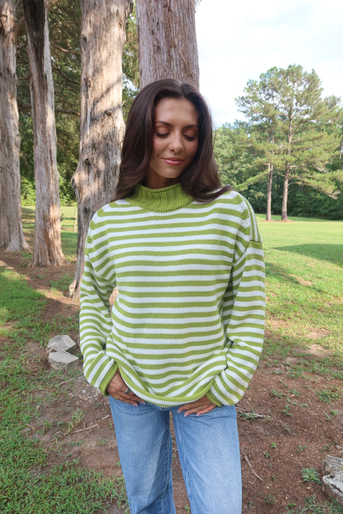 Matcha Striped Sweater- Matcha Green/White
