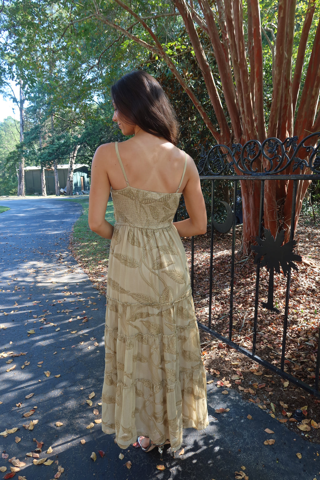 Maple Lane Tiered Maxi Dress- Beige Floral