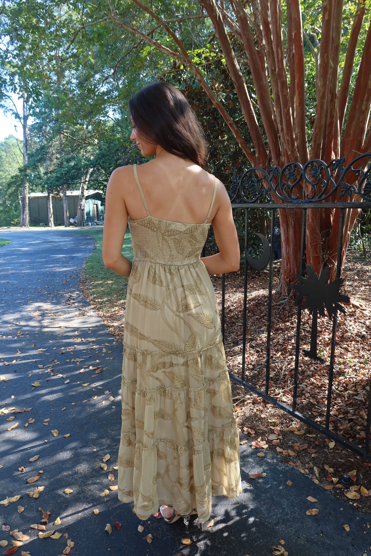 Maple Lane Tiered Maxi Dress- Beige Floral