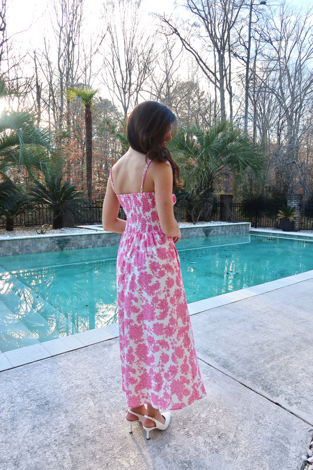 Pink Peony Midi Dress- Pink/White