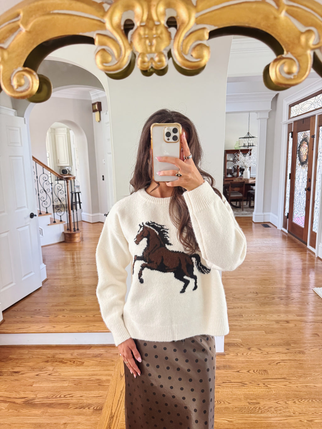 Bozeman Horse Sweater- Off White