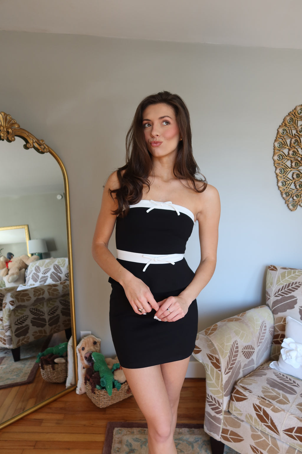 Coquette Bow Mini Dress- Black/White