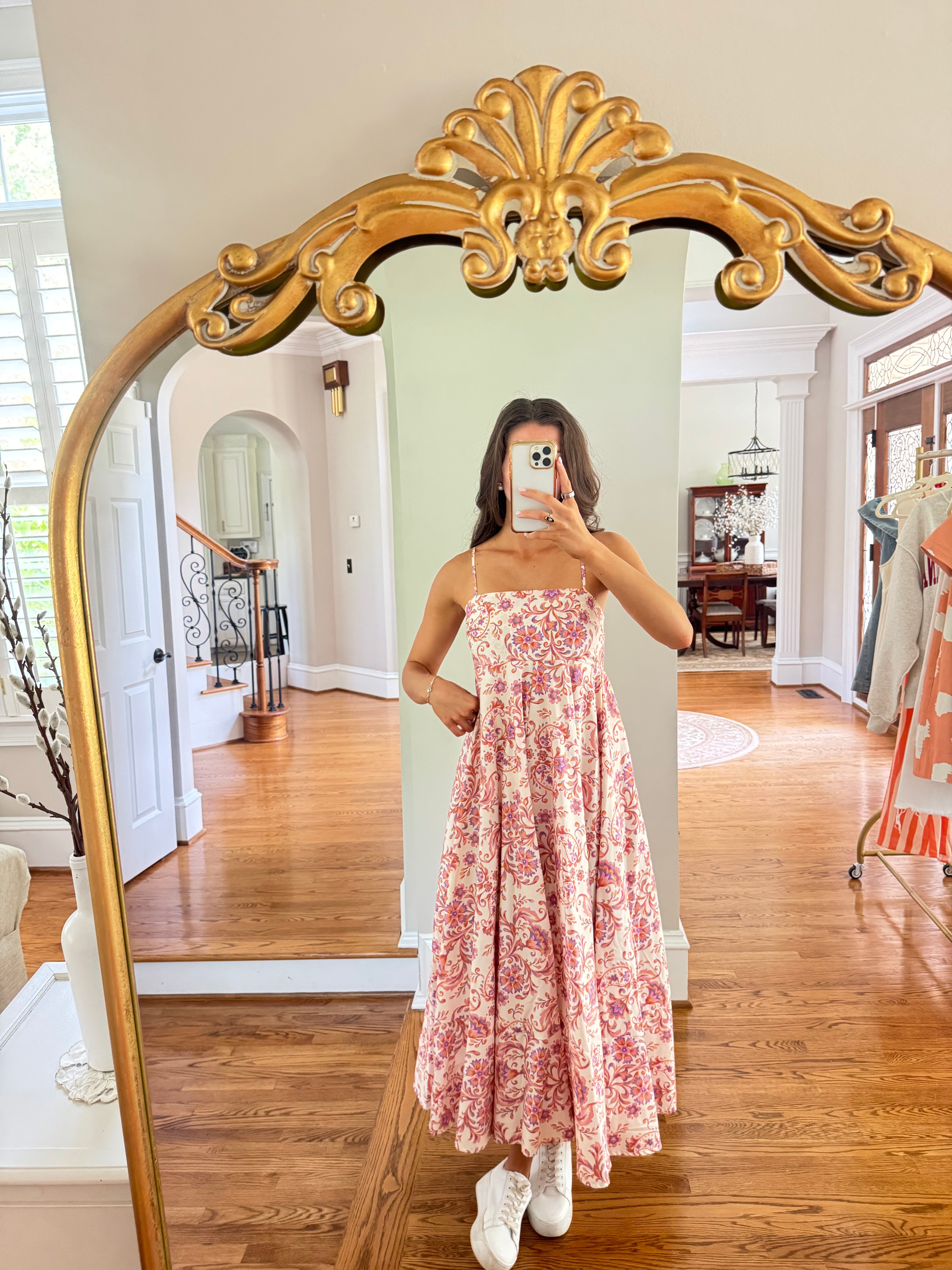 Clemson Maxi Dress- Cream Apricot/Orange/Purple