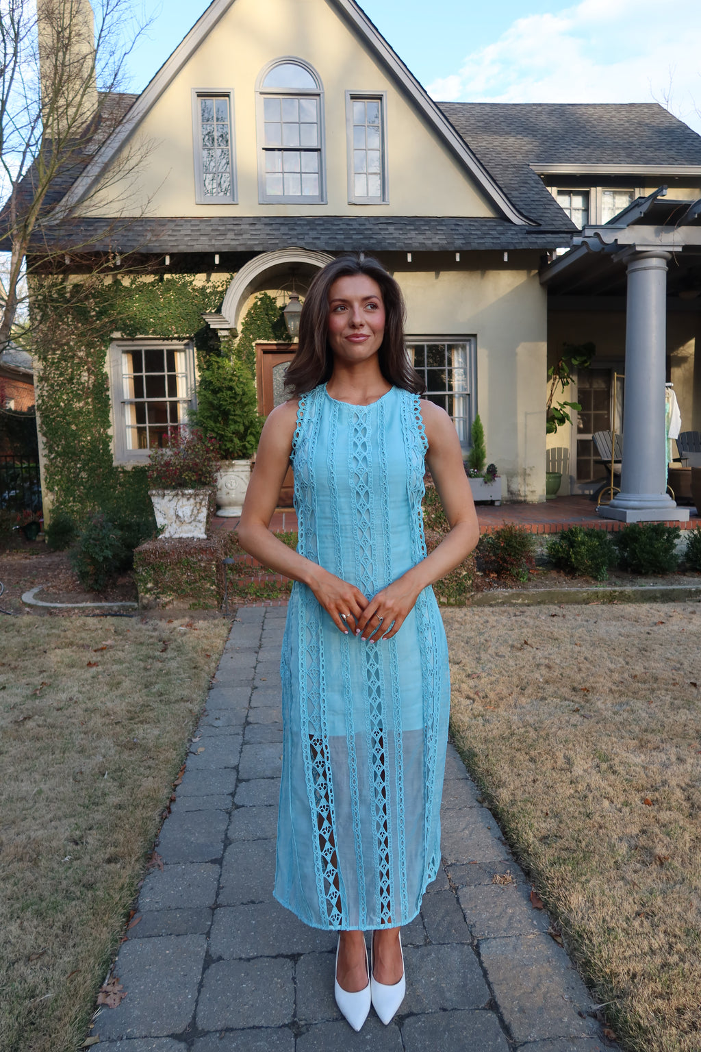 Tea at the Terrace Midi Dress- Sky Blue