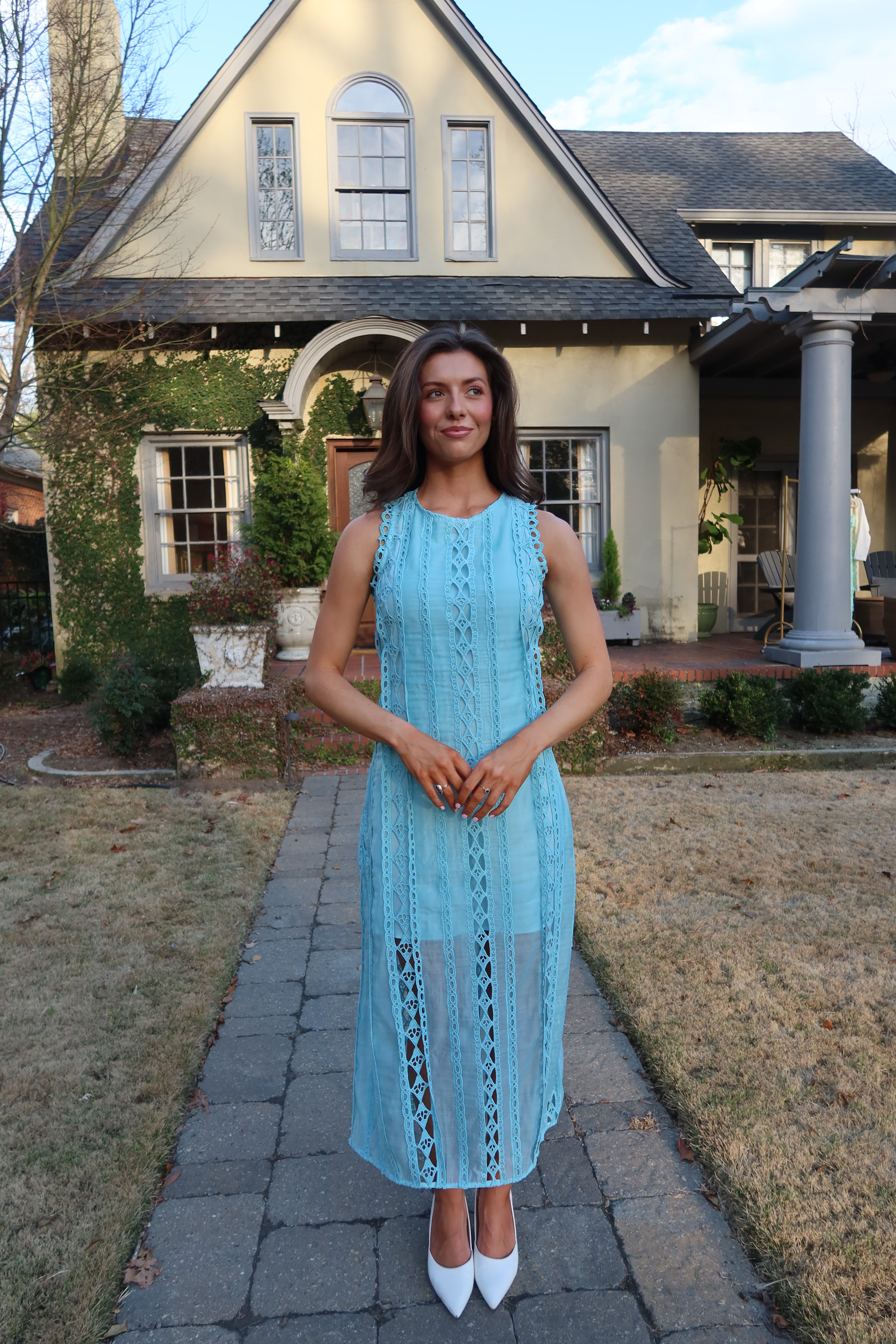 Tea at the Terrace Midi Dress- Sky Blue