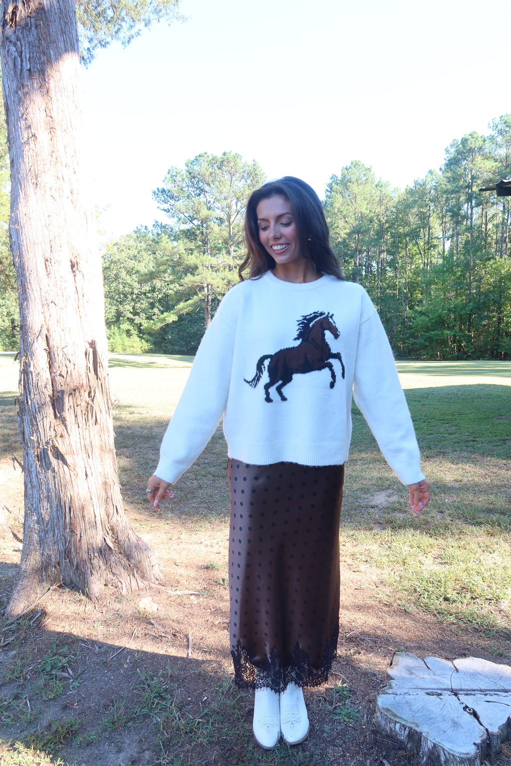 Bozeman Horse Sweater- Off White
