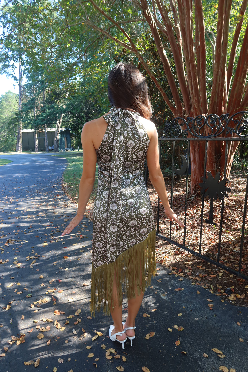 Olive Estate Fringe Midi Dress- Olive