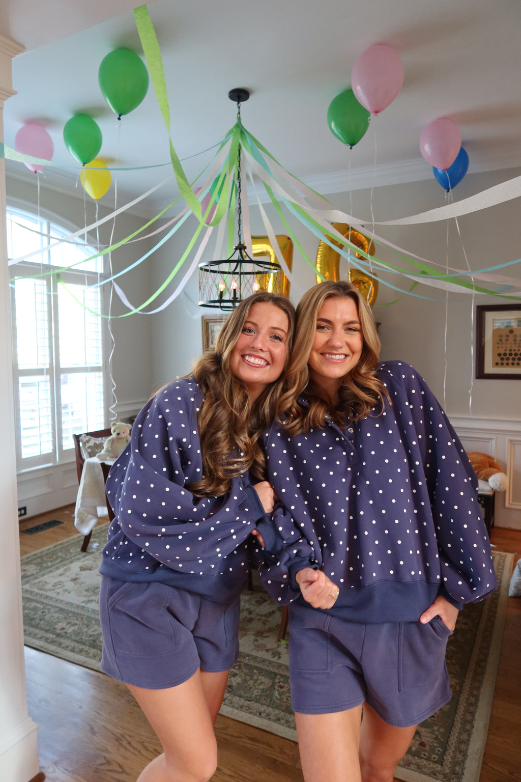 Carson Polka Dot Pullover- Navy