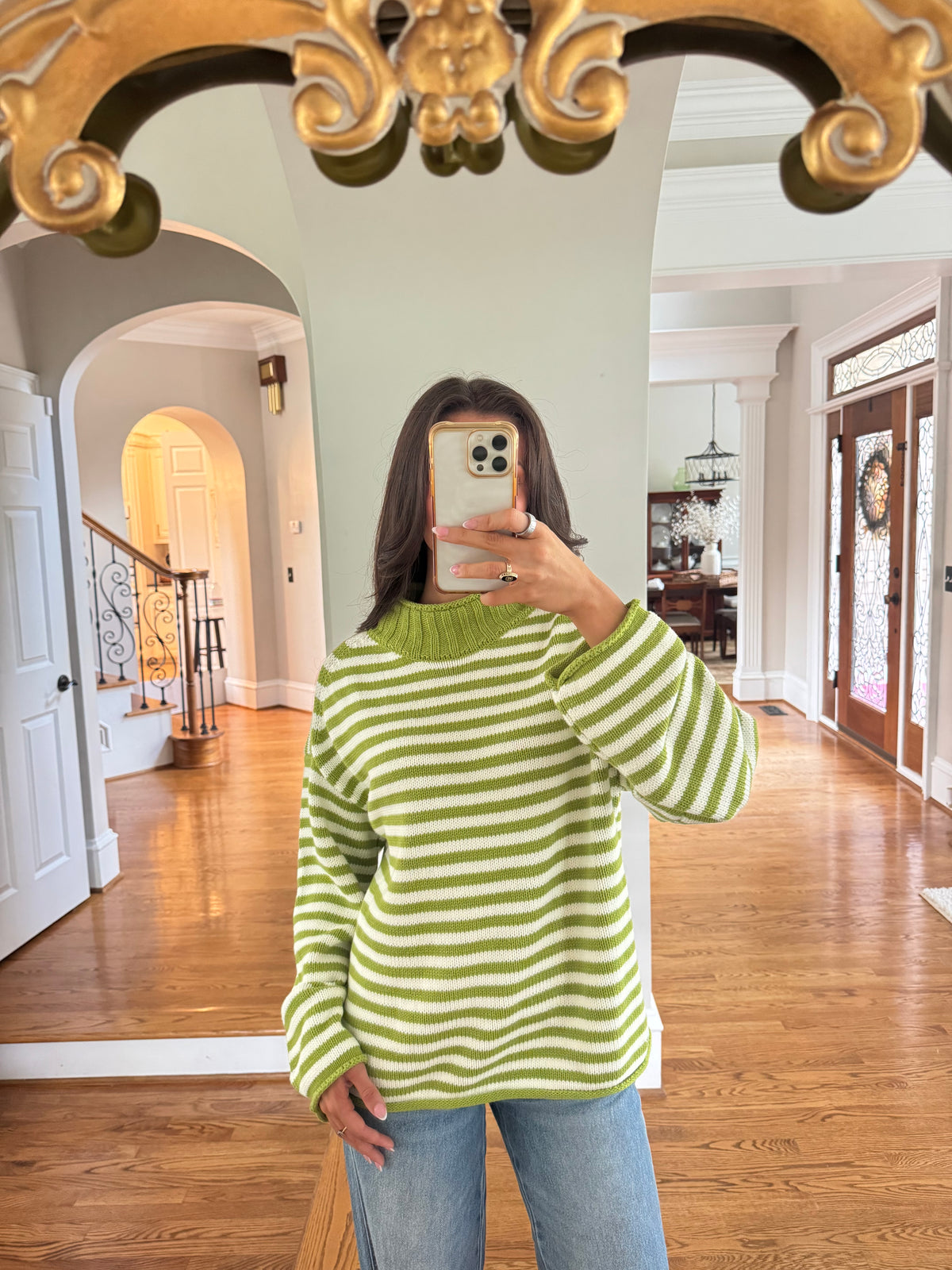 Matcha Striped Sweater- Matcha Green/White